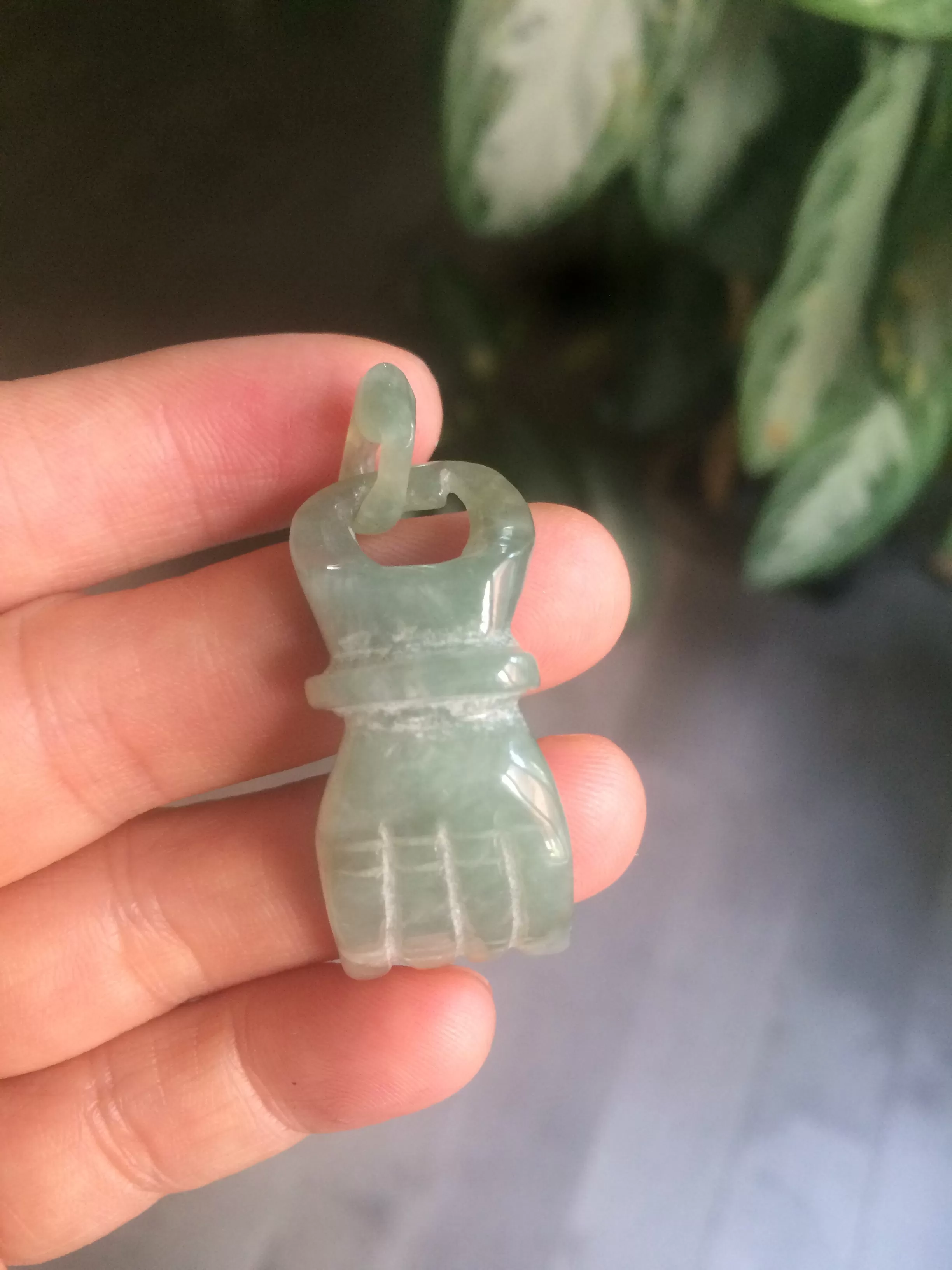 100% natural type A watery light green 3D jadeite jade hand pendant/hanger for Halloween QP-2 (Clearance item)