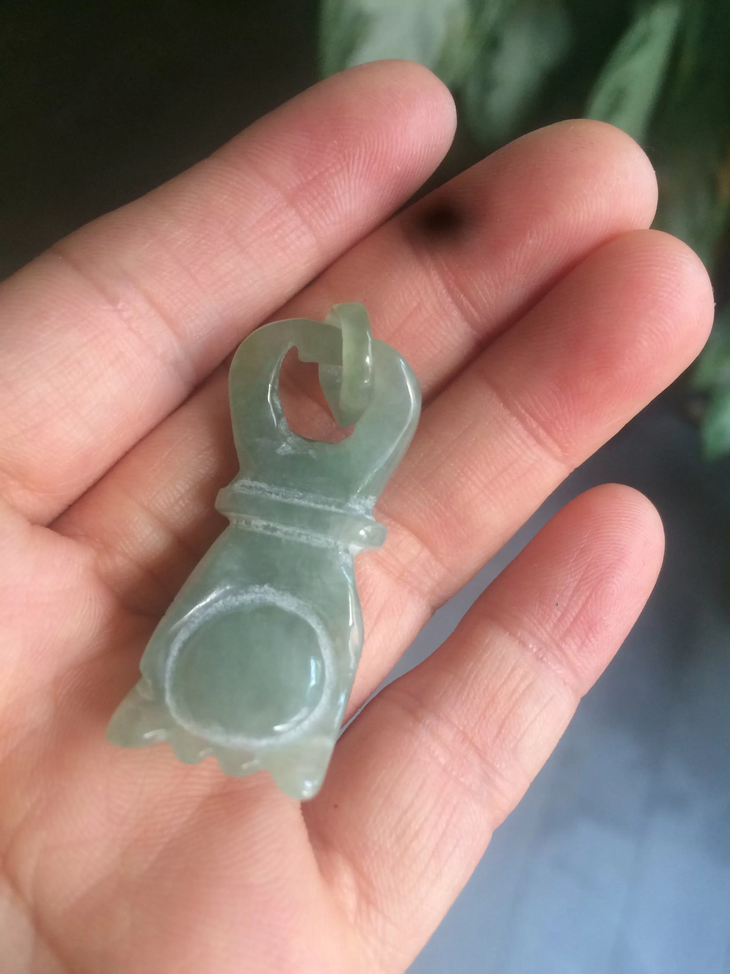 100% natural type A watery light green 3D jadeite jade hand pendant/hanger for Halloween QP-2 (Clearance item)