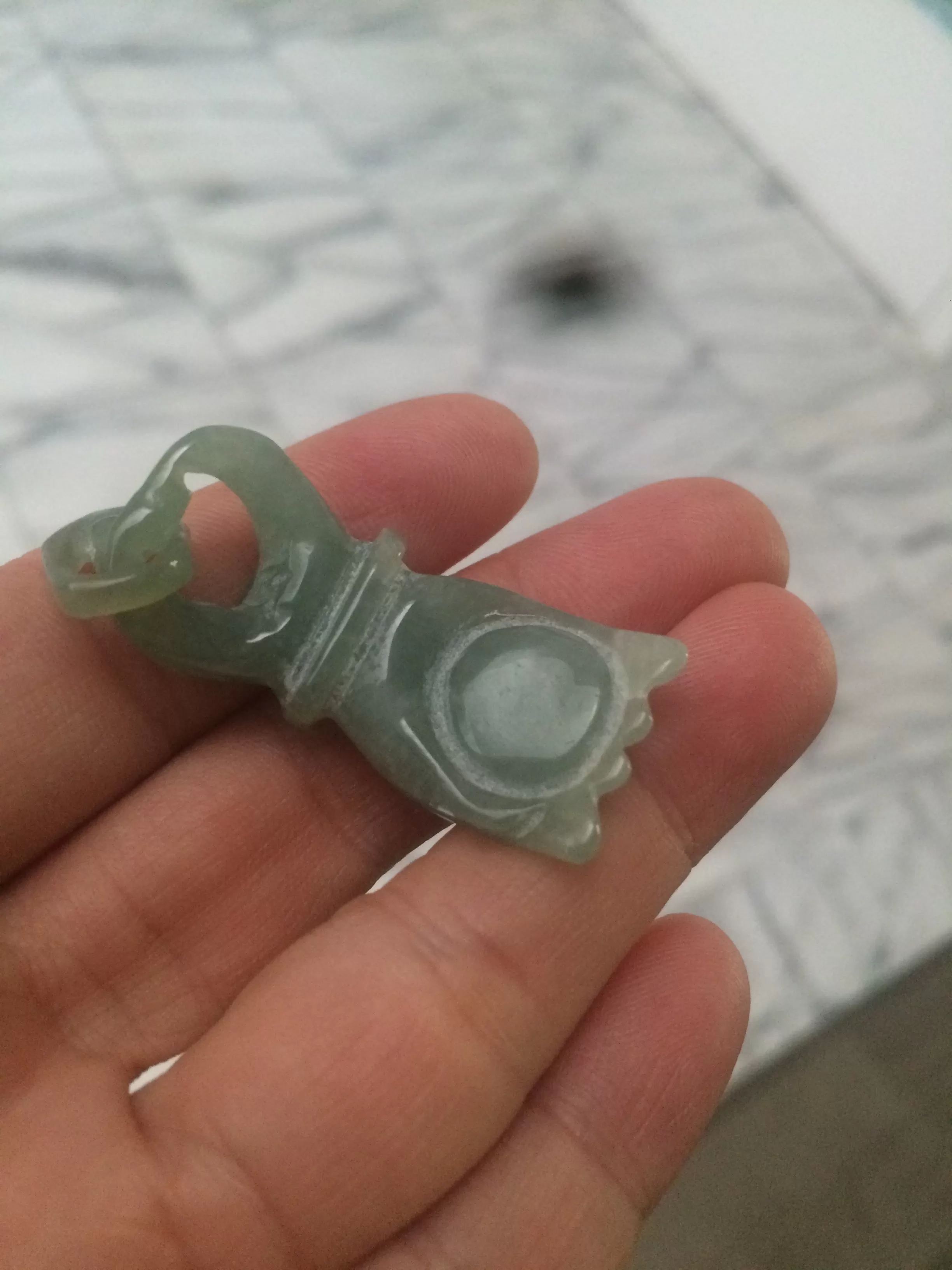 100% natural type A watery light green 3D jadeite jade hand pendant/hanger for Halloween QP-2 (Clearance item)