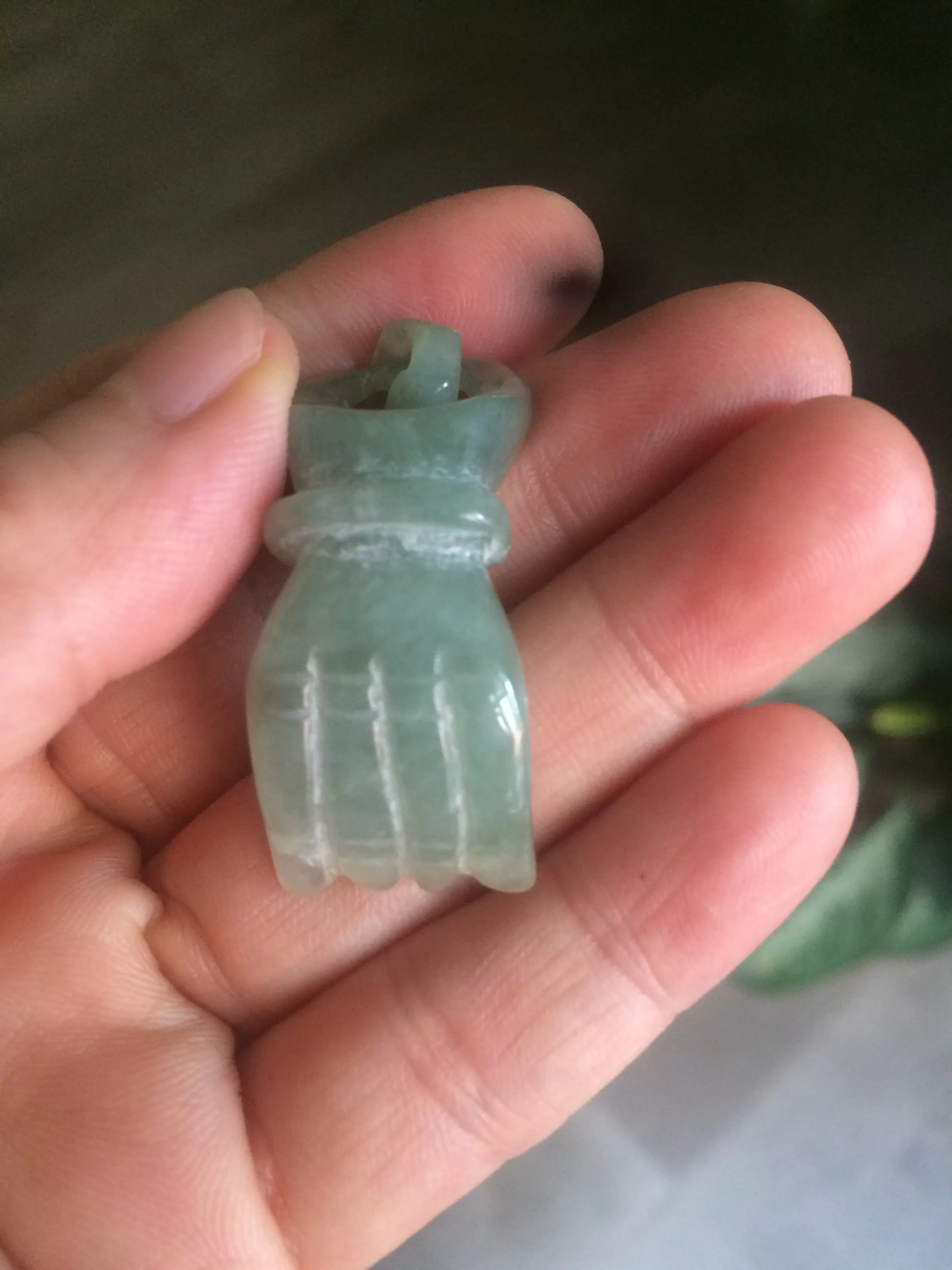 100% natural type A watery light green 3D jadeite jade hand pendant/hanger for Halloween QP-2 (Clearance item)