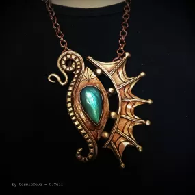 1013 The Eye Of The Dragon Bronze Necklace Pendant With Flashy Labradorite