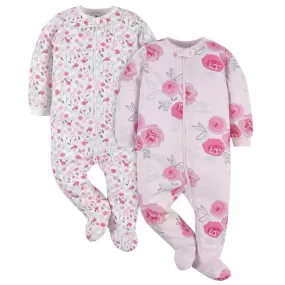 2-Pack Baby Girls Comfy Stretch Roses & Bunnies Sleep 'N Plays