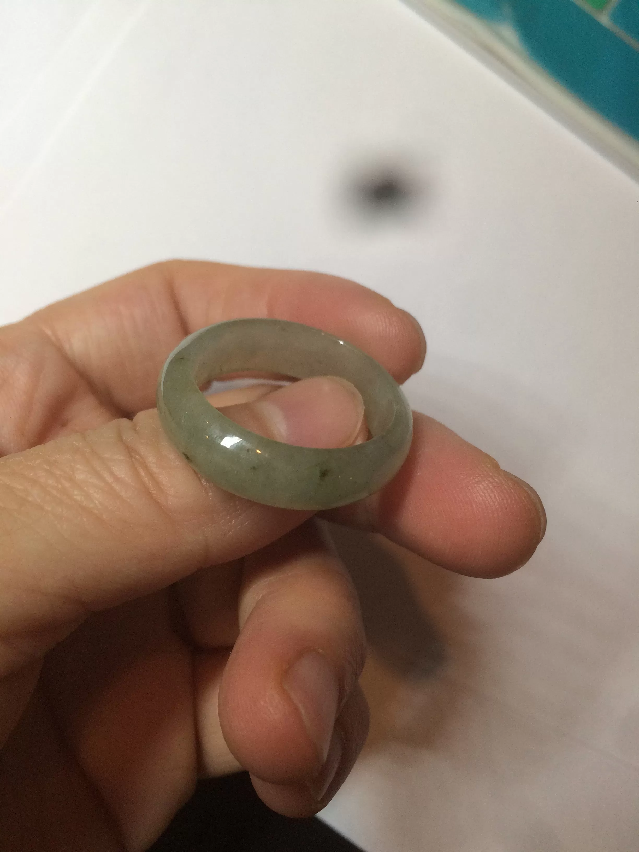 22mm size12 3/4 100% natural type A icy watery light green/gray jadeite jade band ring AZ96