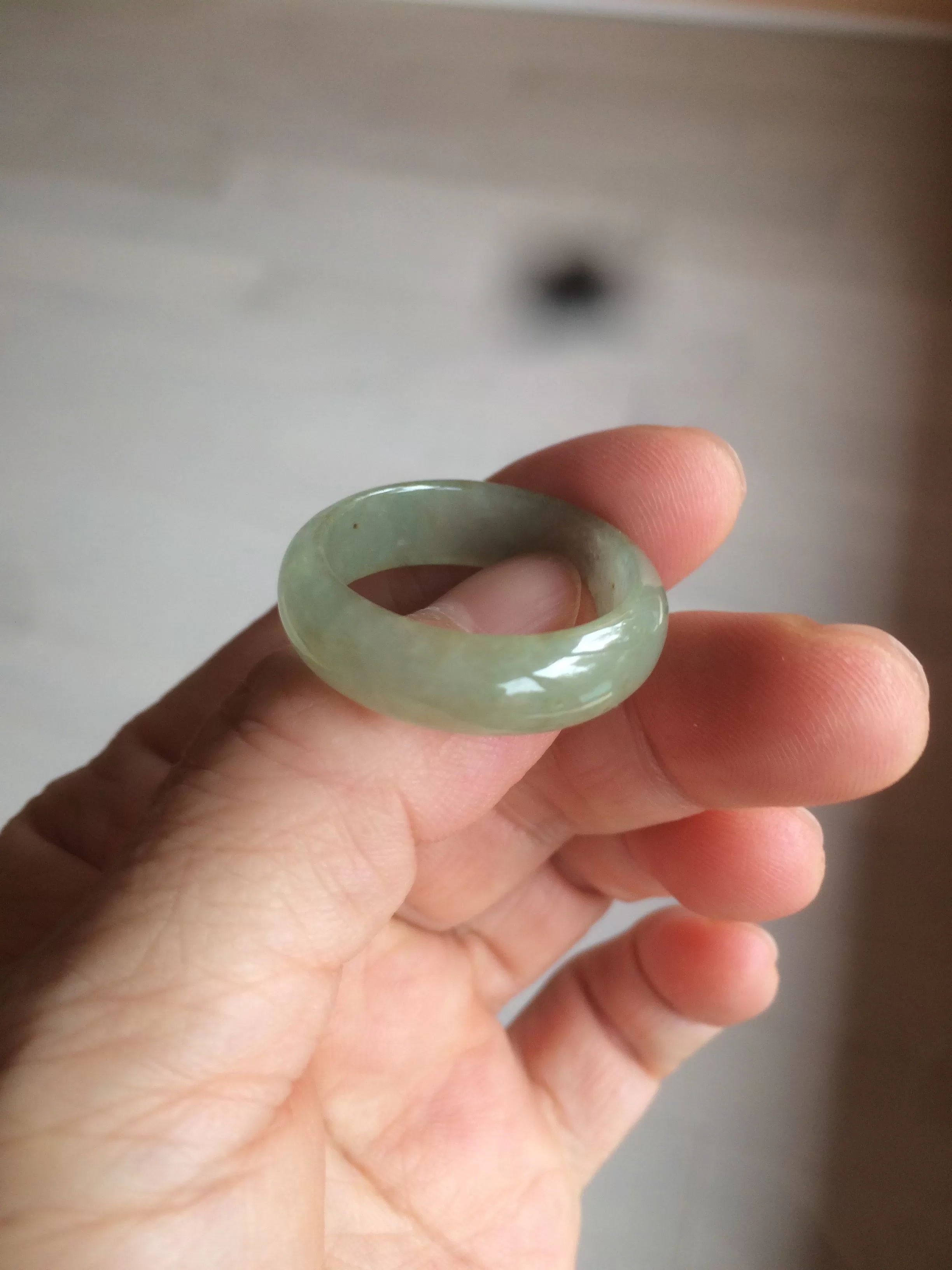 22mm size12 3/4 100% natural type A icy watery light green/gray jadeite jade band ring AZ96