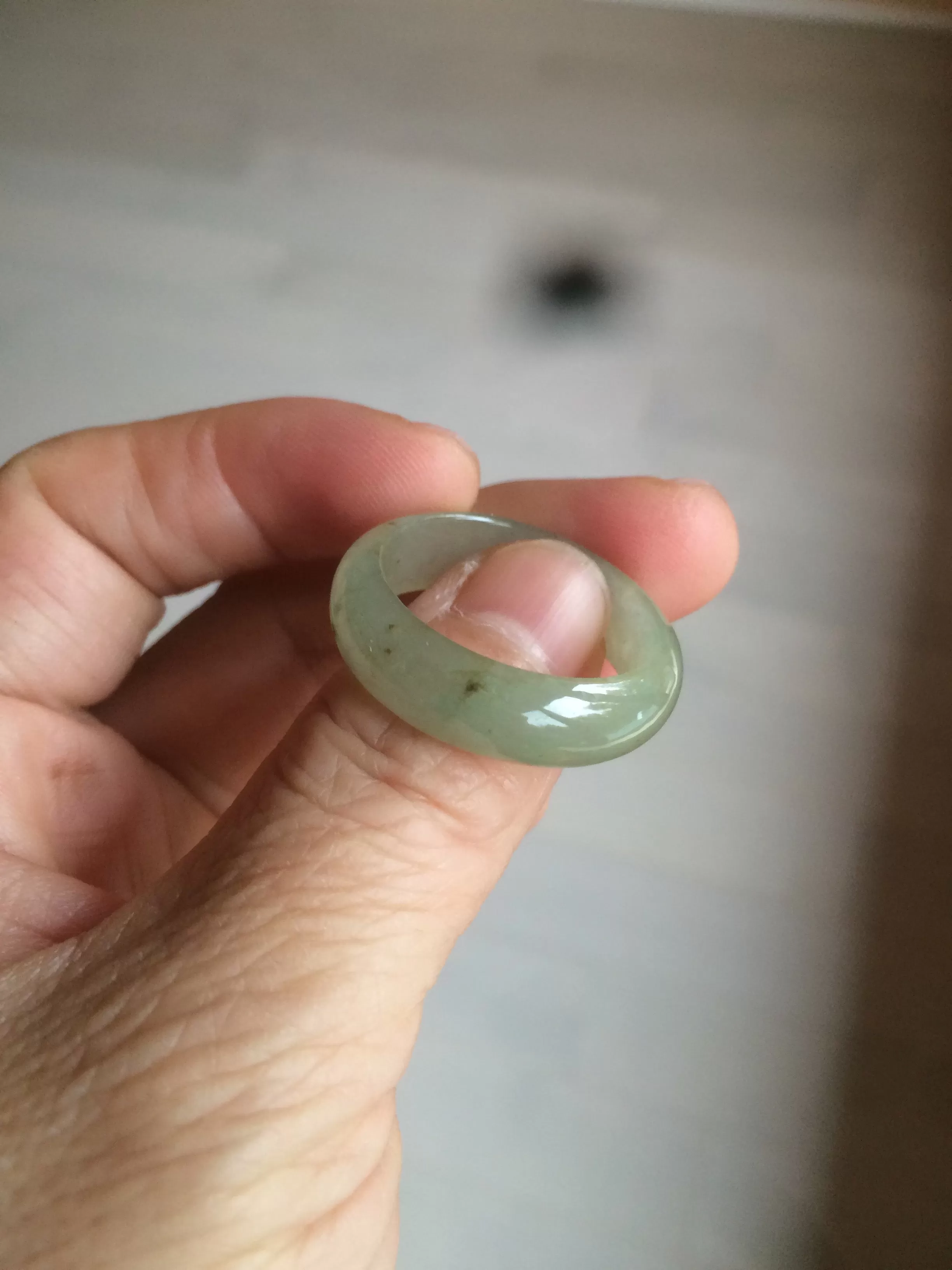 22mm size12 3/4 100% natural type A icy watery light green/gray jadeite jade band ring AZ96