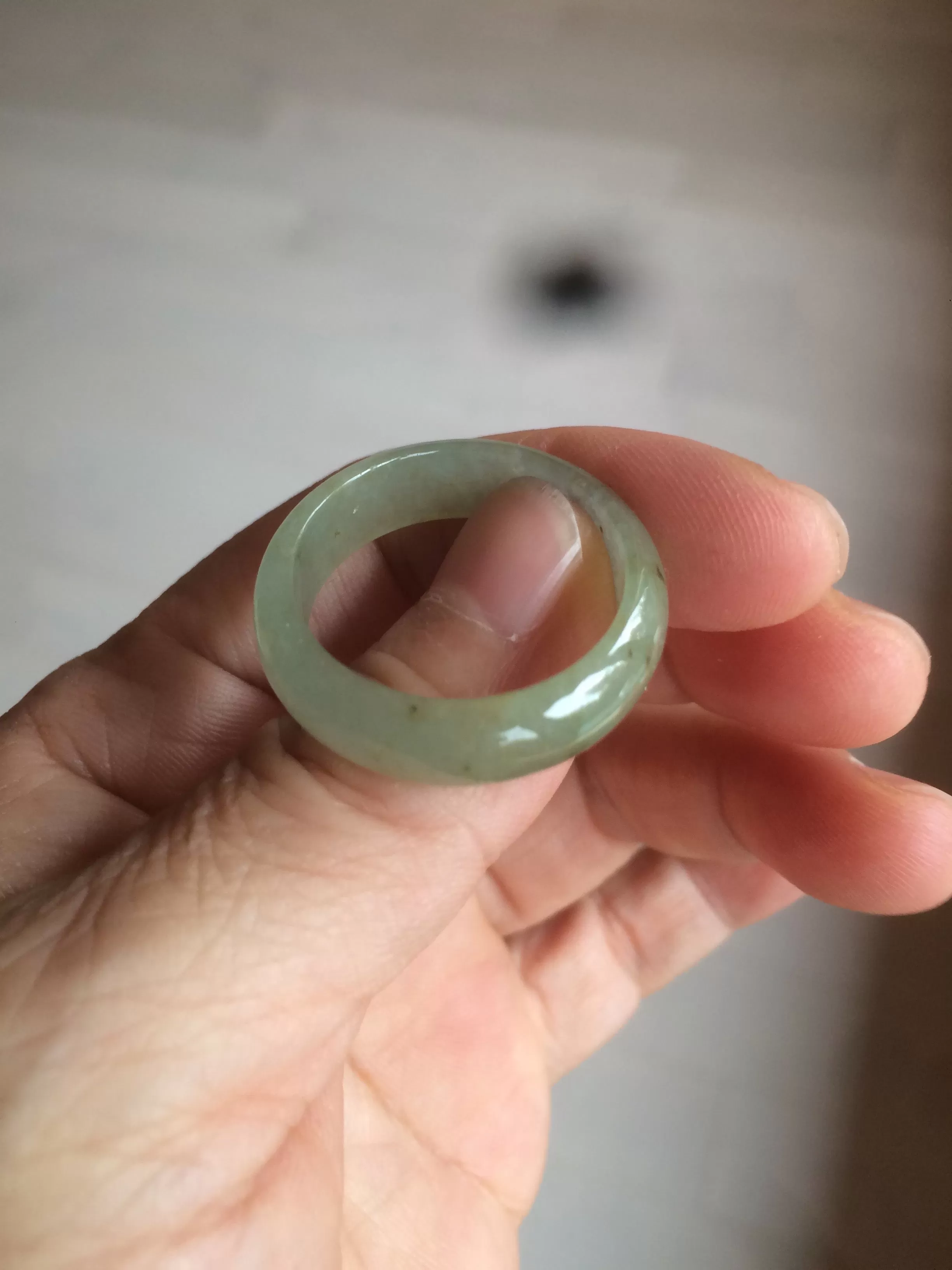 22mm size12 3/4 100% natural type A icy watery light green/gray jadeite jade band ring AZ96