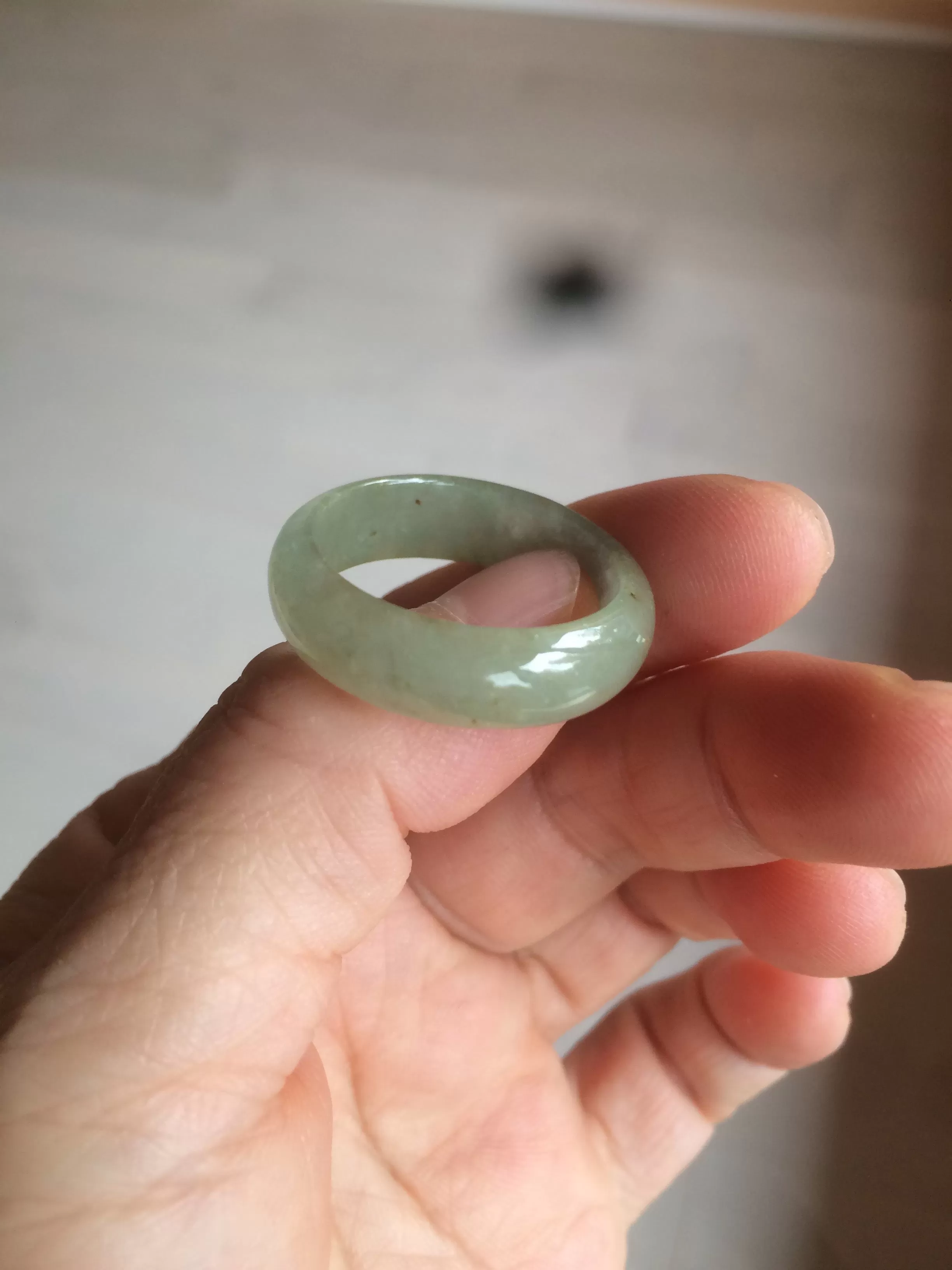 22mm size12 3/4 100% natural type A icy watery light green/gray jadeite jade band ring AZ96