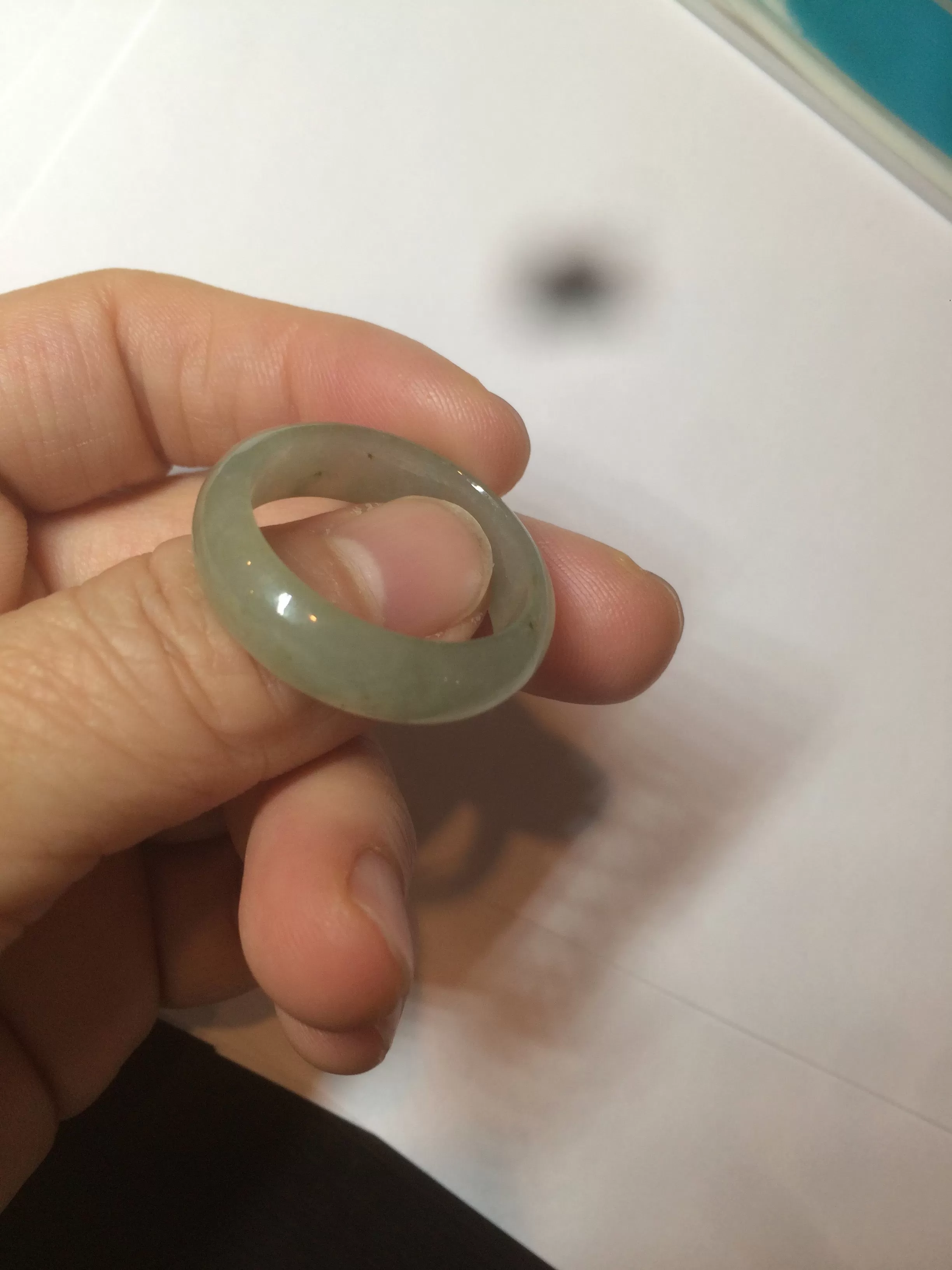 22mm size12 3/4 100% natural type A icy watery light green/gray jadeite jade band ring AZ96