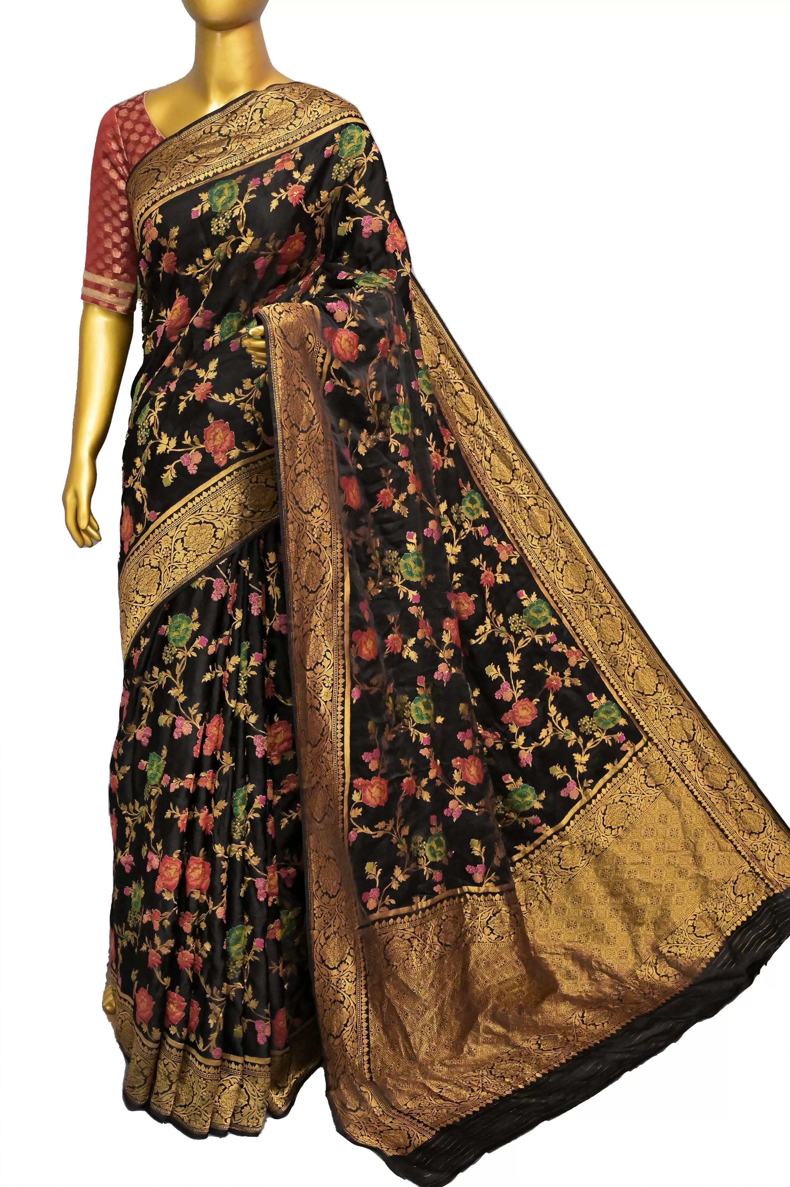 Black Color Satin Banarasi Saree with Meenakari Work