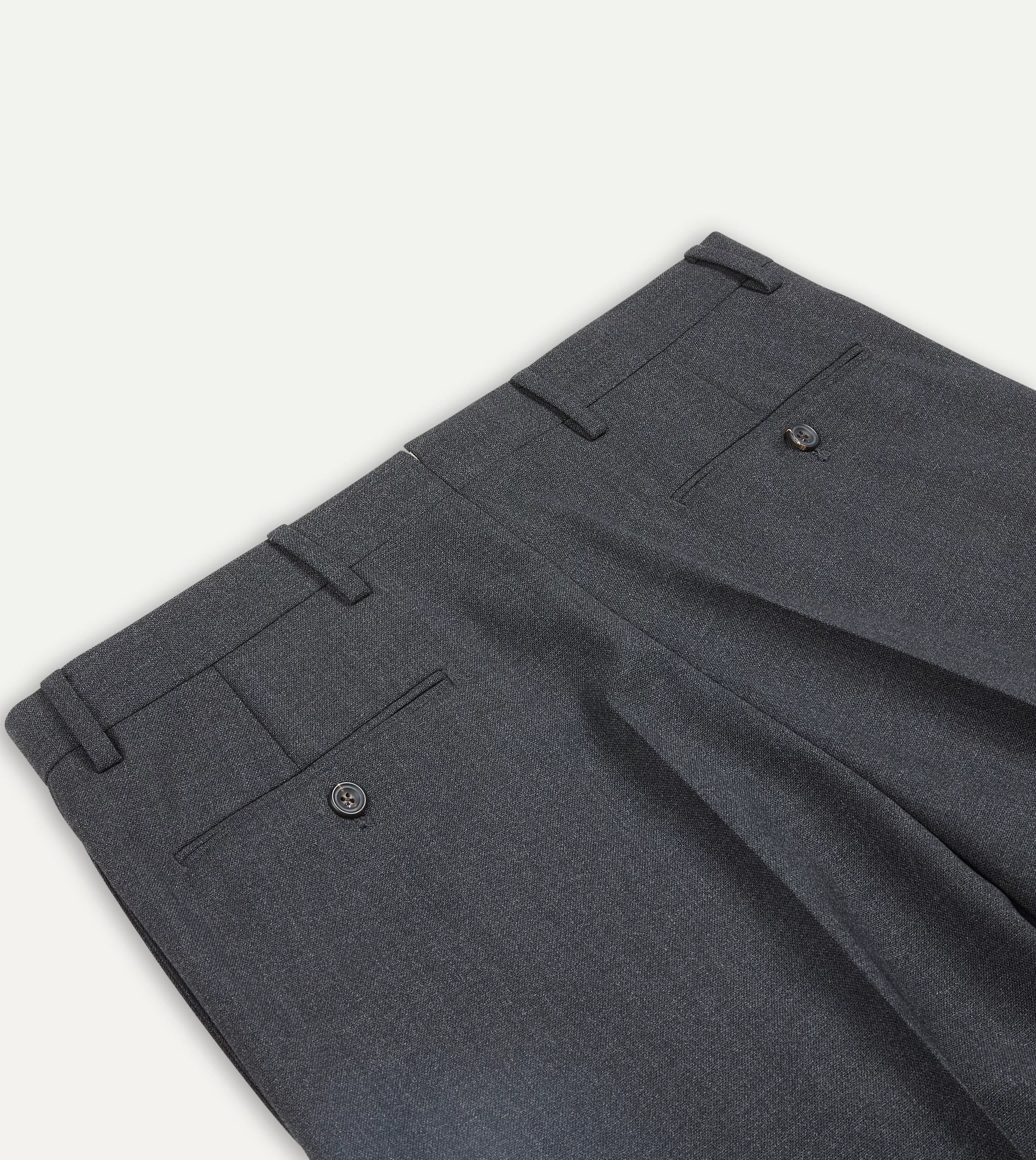 Charcoal Tropical Wool Flat Front Trouser