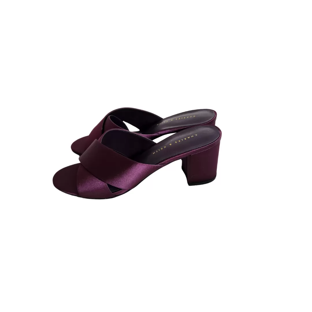 Charles & Keith Purple Satin Criss-cross Block Heels | Brand New |