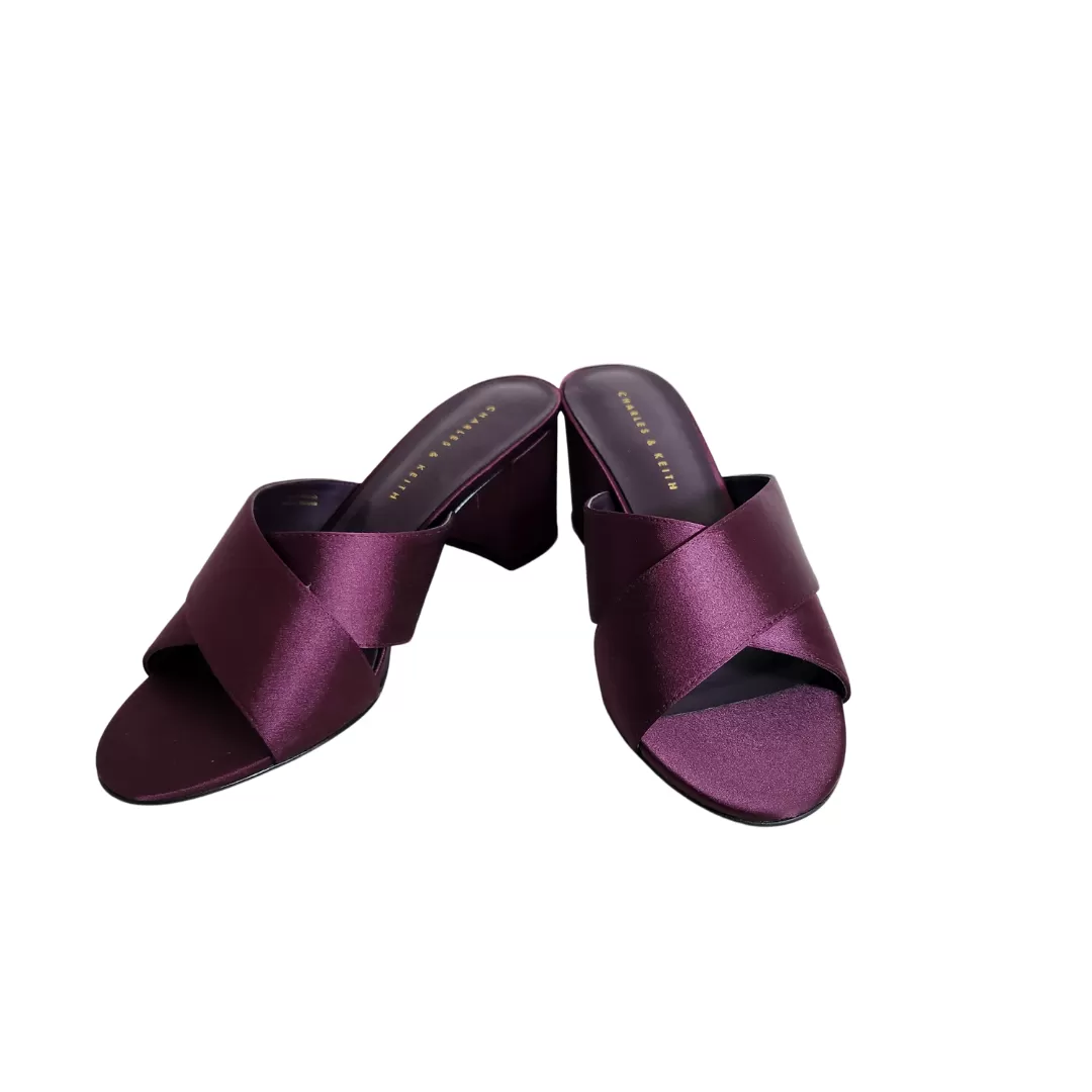 Charles & Keith Purple Satin Criss-cross Block Heels | Brand New |