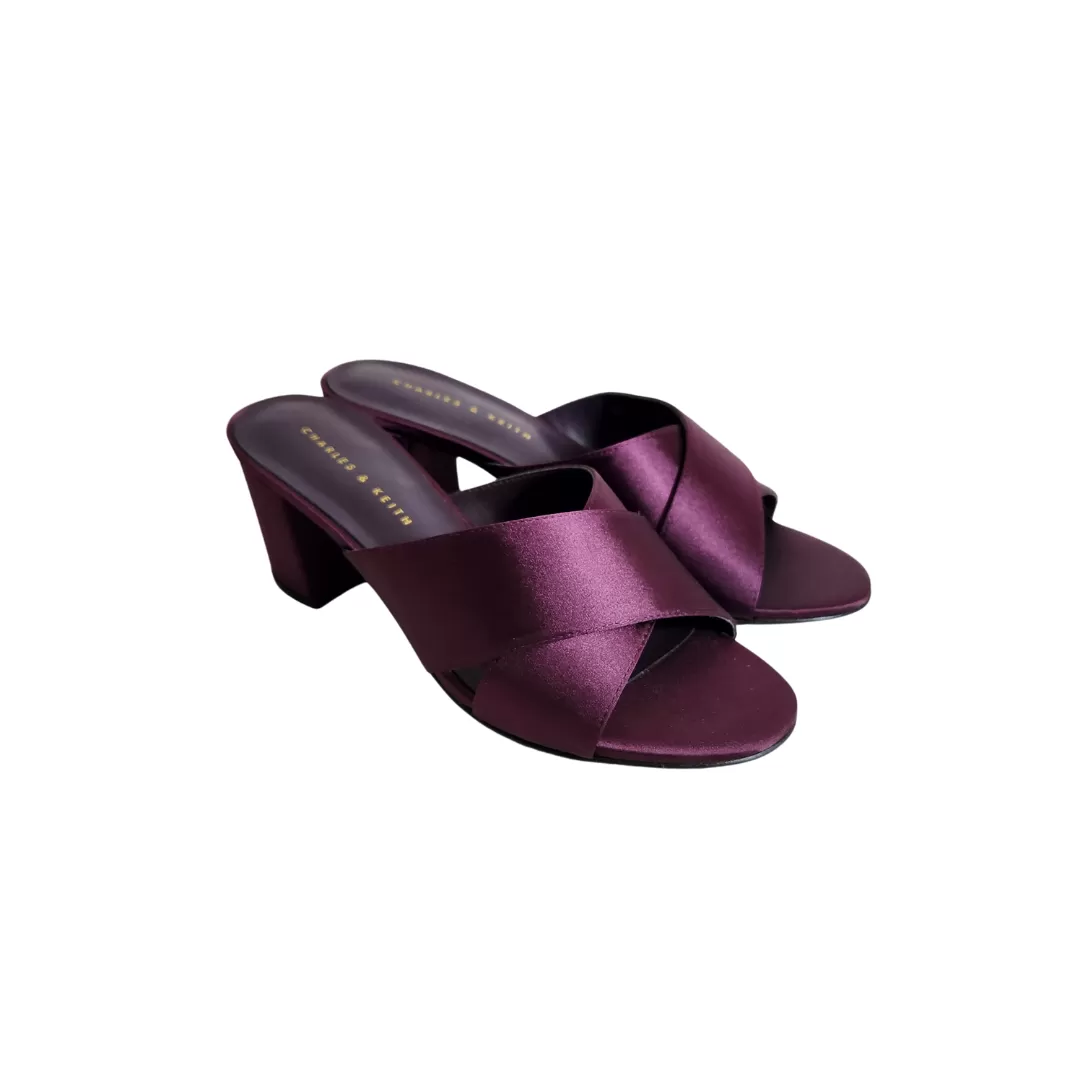 Charles & Keith Purple Satin Criss-cross Block Heels | Brand New |