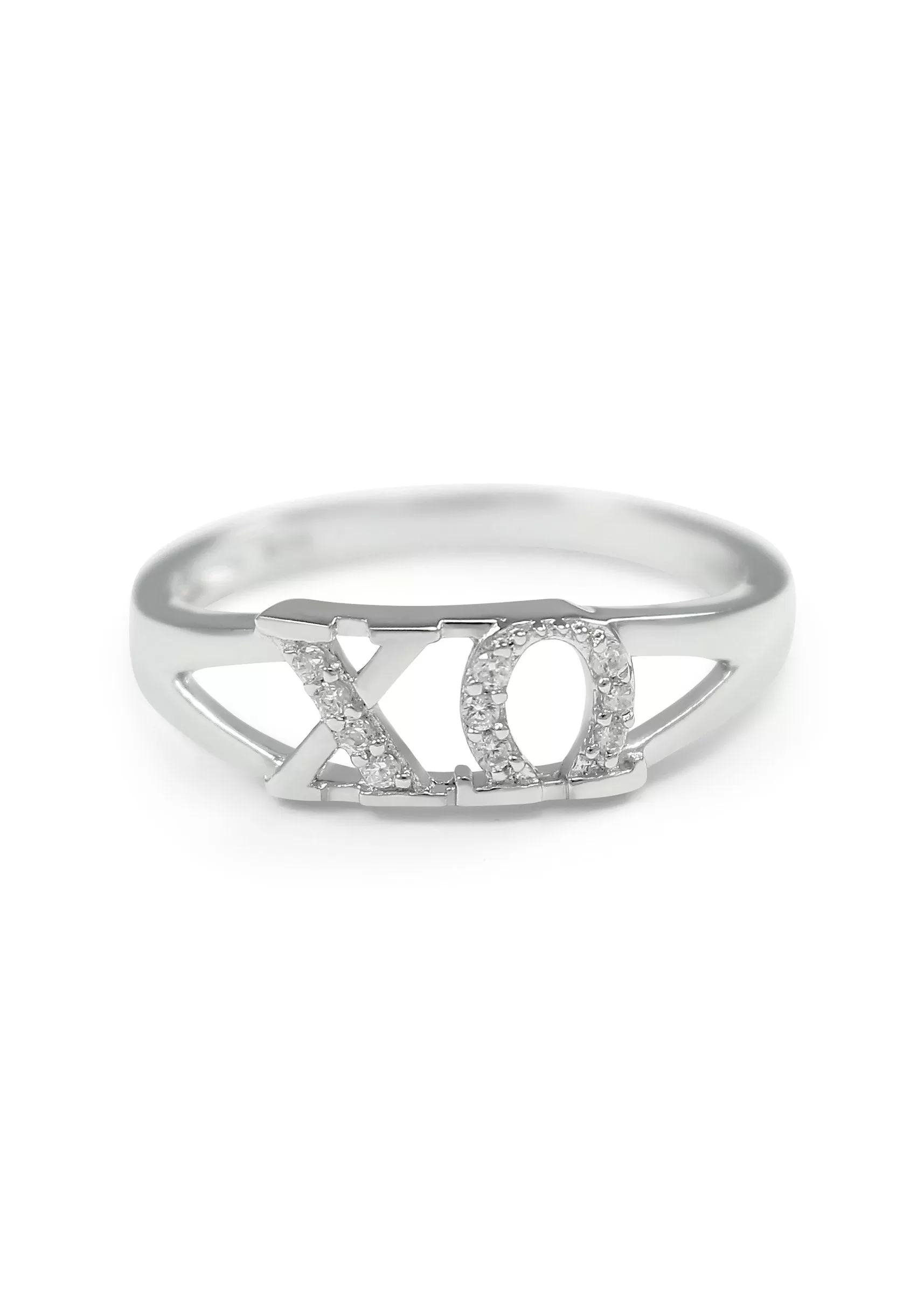 Chi Omega Sterling Silver Ring with Simulated Diamonds