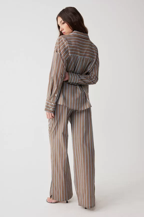 Daisy Striped Low Rise Pant in Ocean Stone