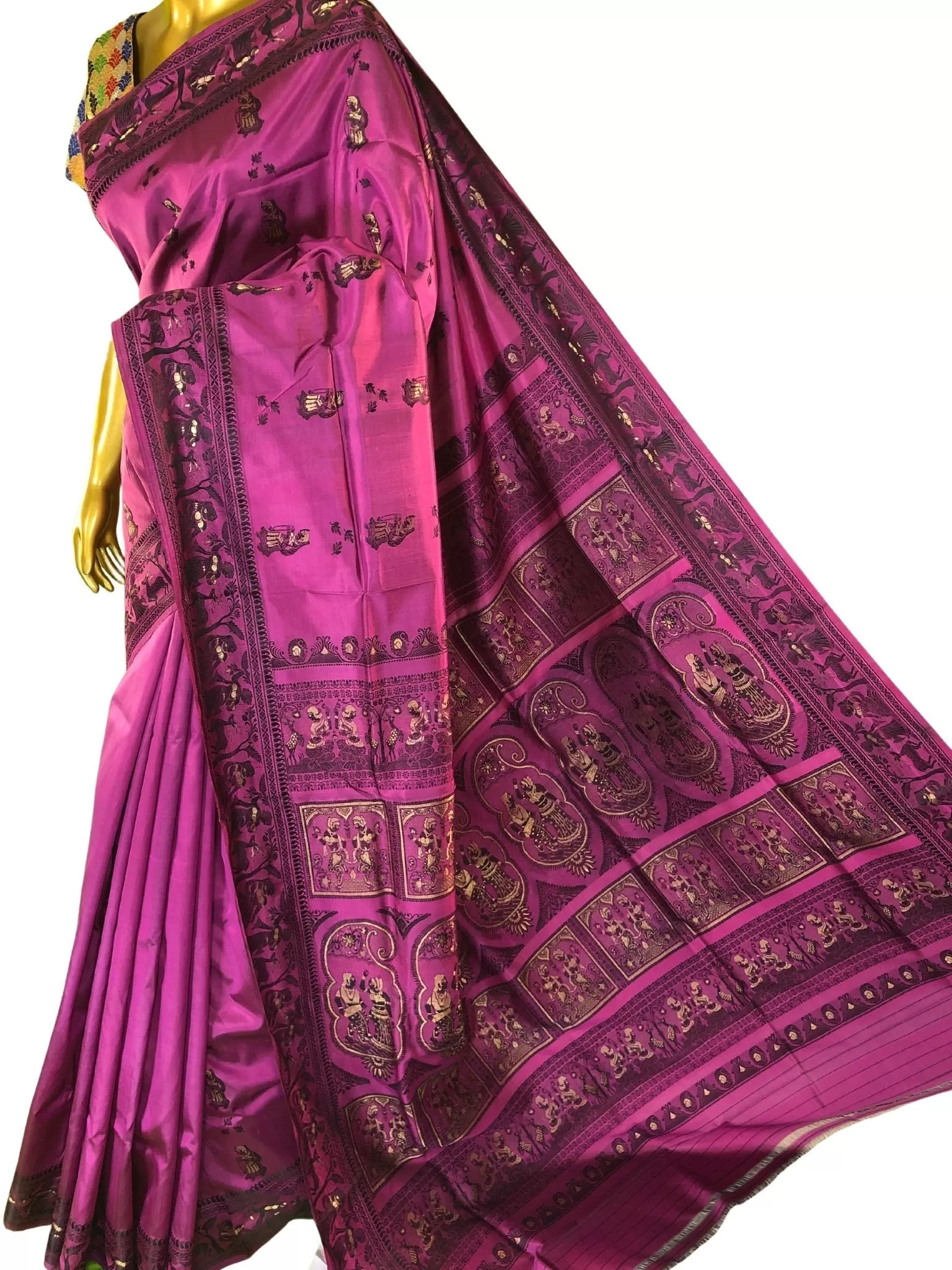 Dark Onion Color Pure Baluchari Silk Saree with Meenakari Work