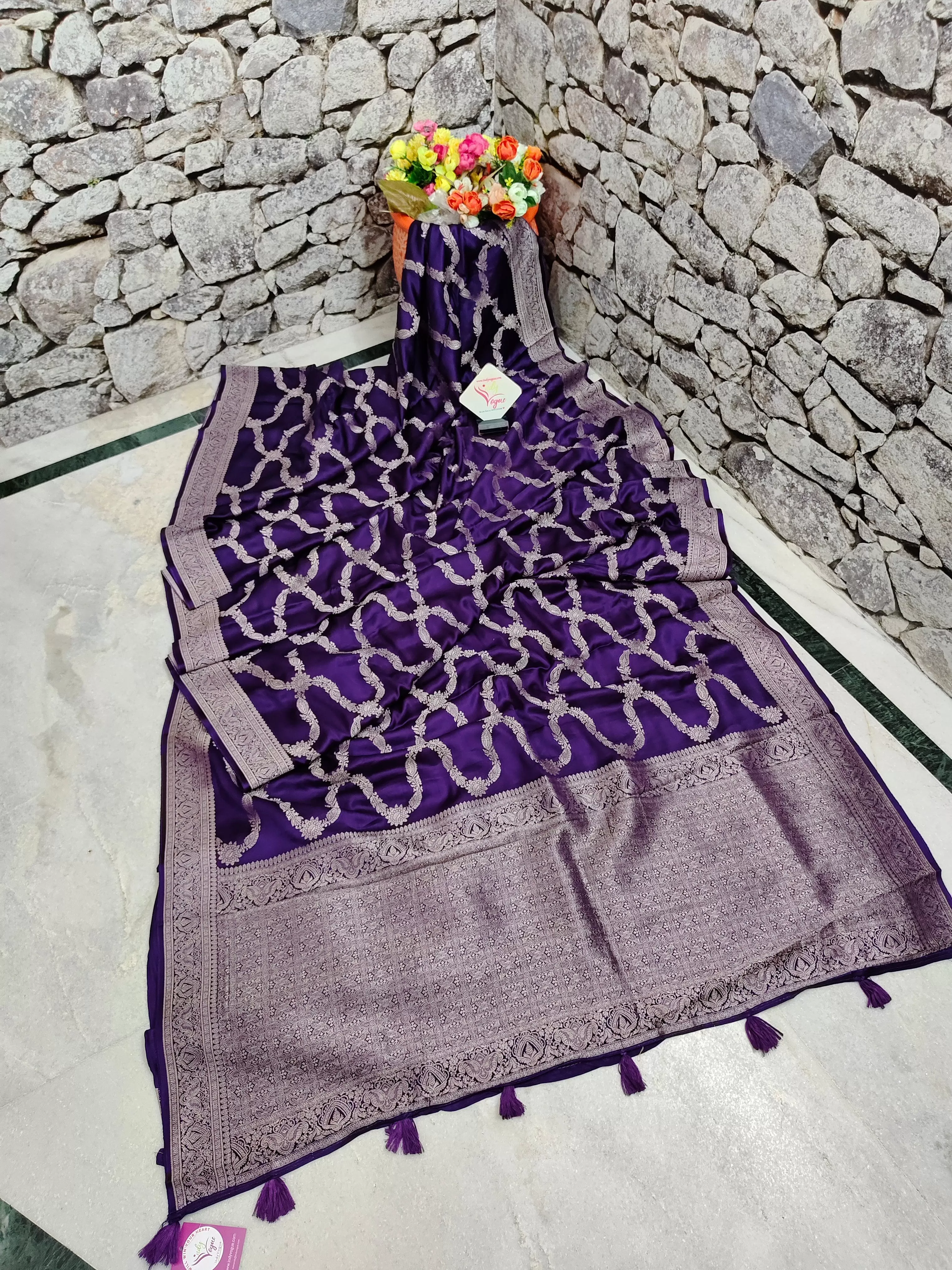 Deep Purple Color Satin Banarasi Silk Saree