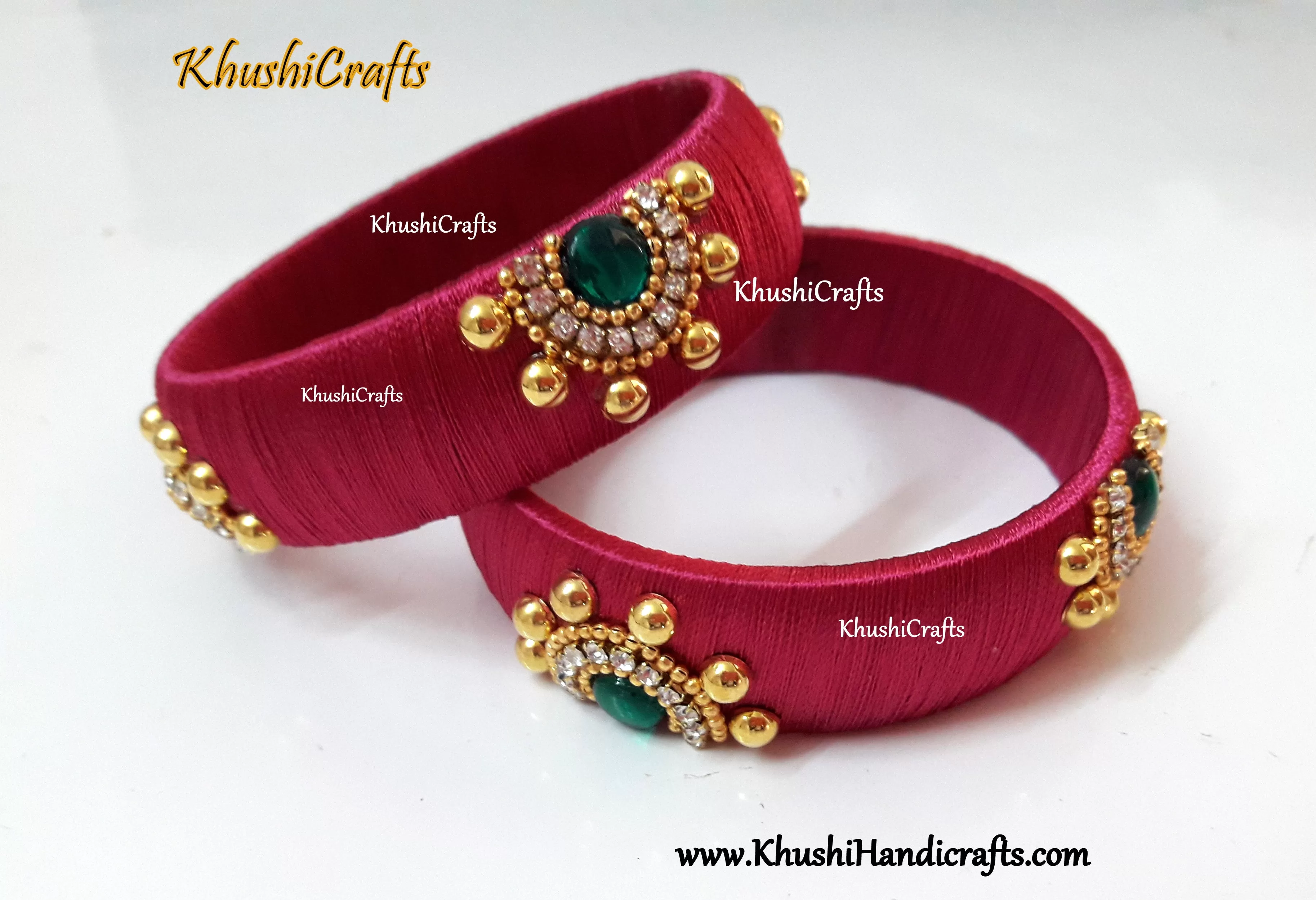 Designer Silk thread Kada Bangles in Pink