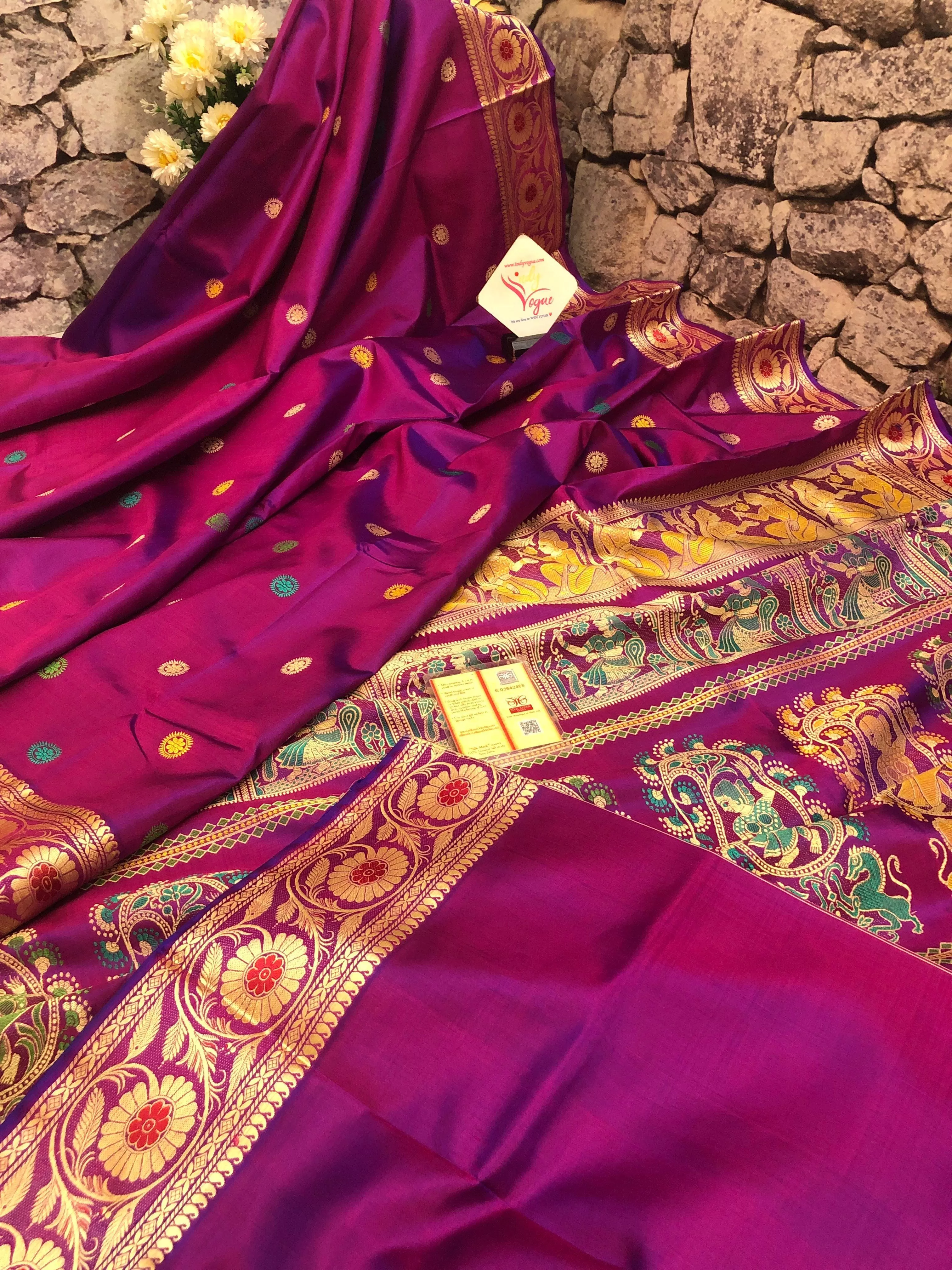 Dual Tone Magenta Color Revival Golani Baluchari Silk Saree with Meenakari