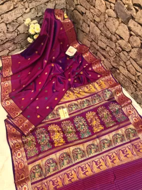 Dual Tone Magenta Color Revival Golani Baluchari Silk Saree with Meenakari