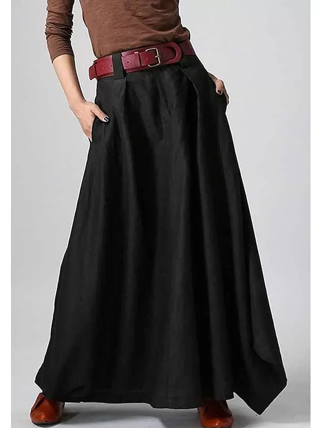 Elegant Velvet Work Skirt with Pockets - Black, Red, Gray - Sizes S, M, L