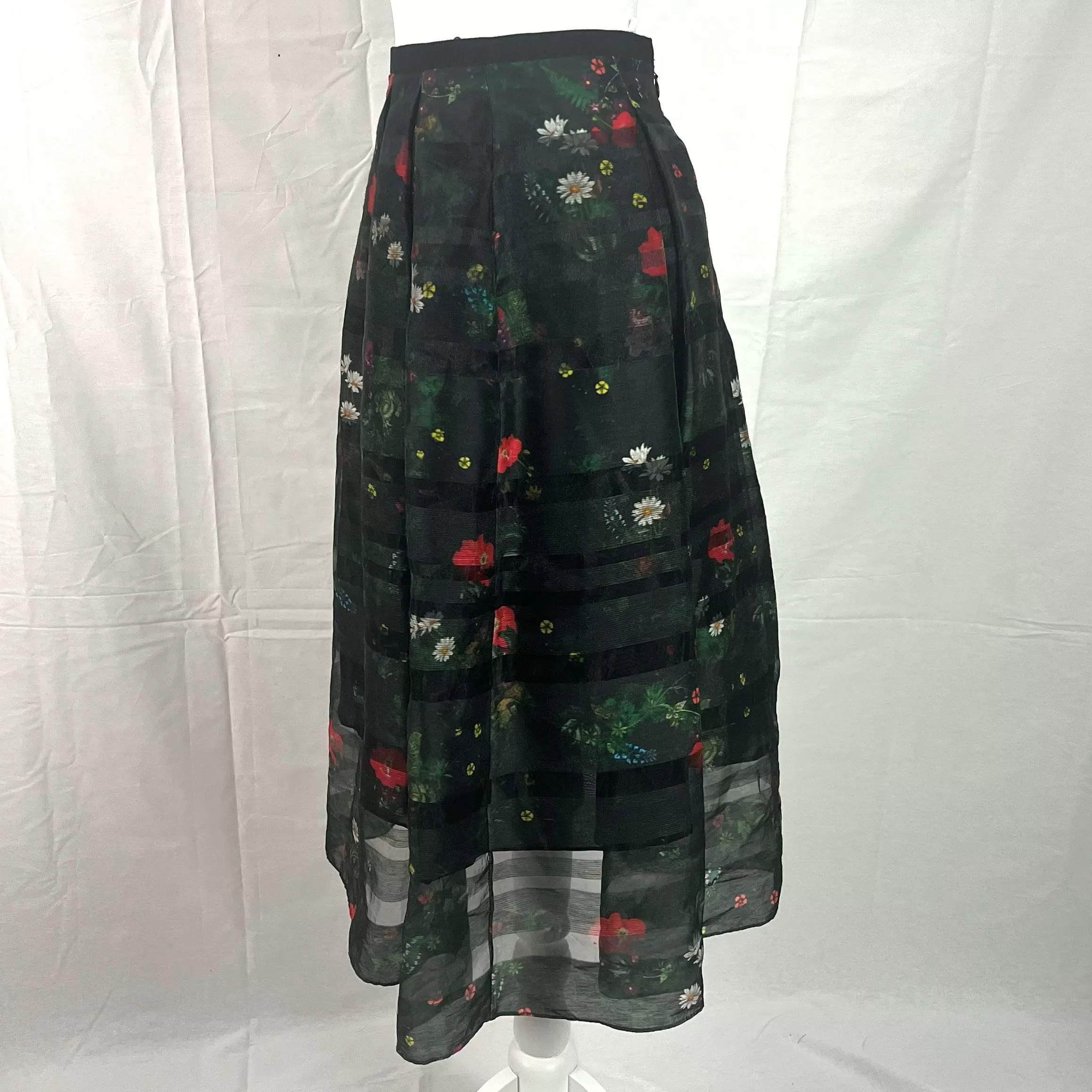 Erdem Black Digital Floral Print Organza Imari Skirt S