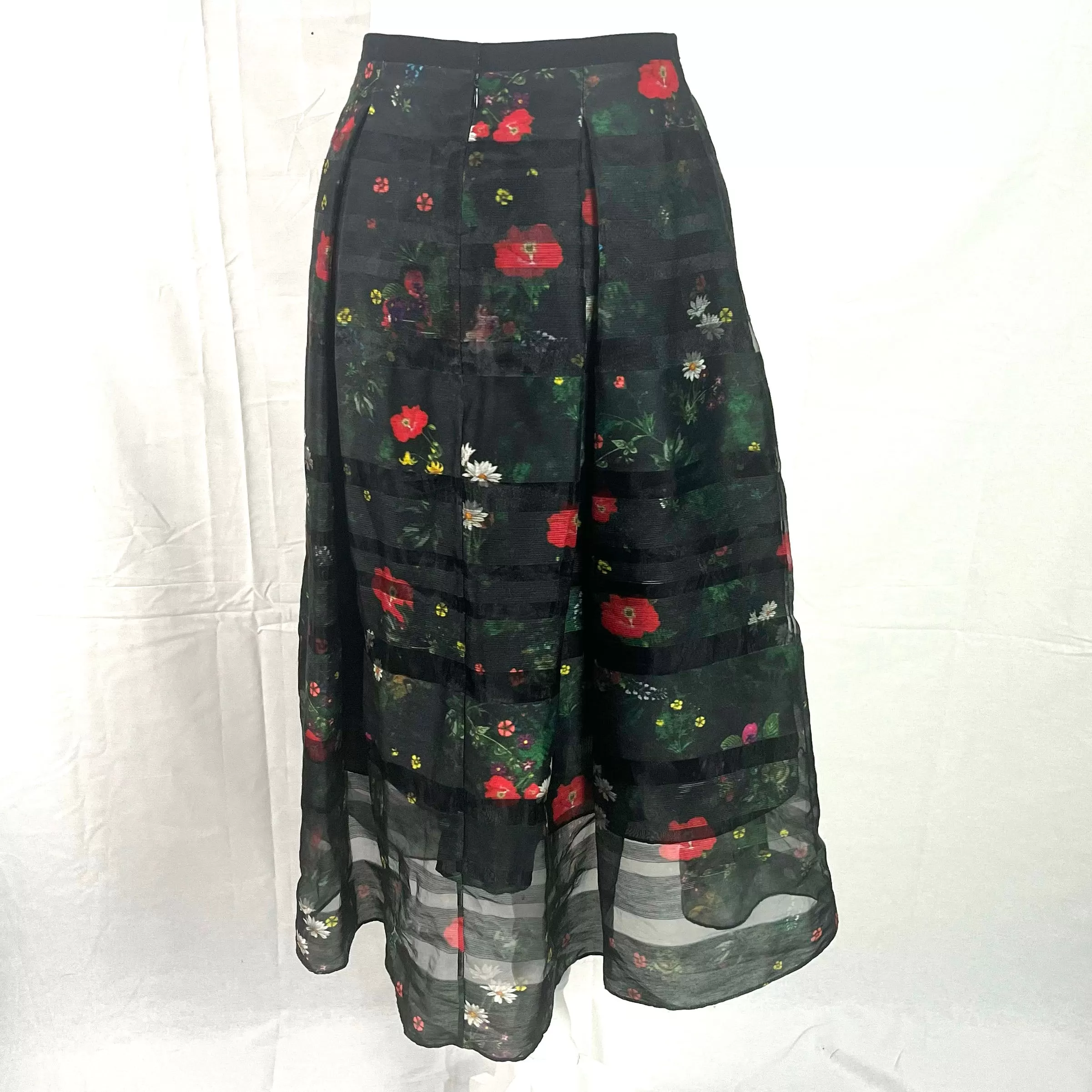 Erdem Black Digital Floral Print Organza Imari Skirt S