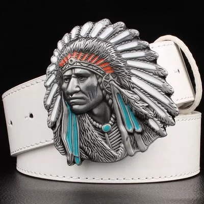 Fashion men belt indian head buckle west cowboy belt for men punk rock belts