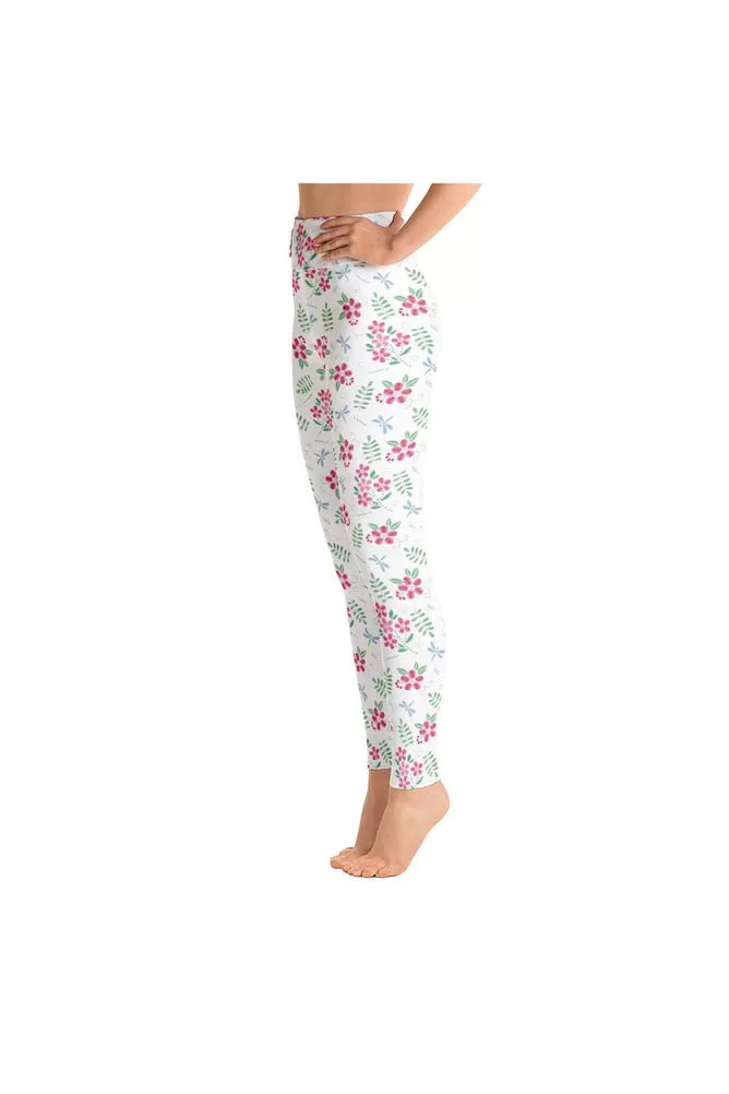 Floral Faux Stitch Work Yoga Leggings