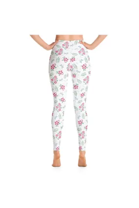 Floral Faux Stitch Work Yoga Leggings