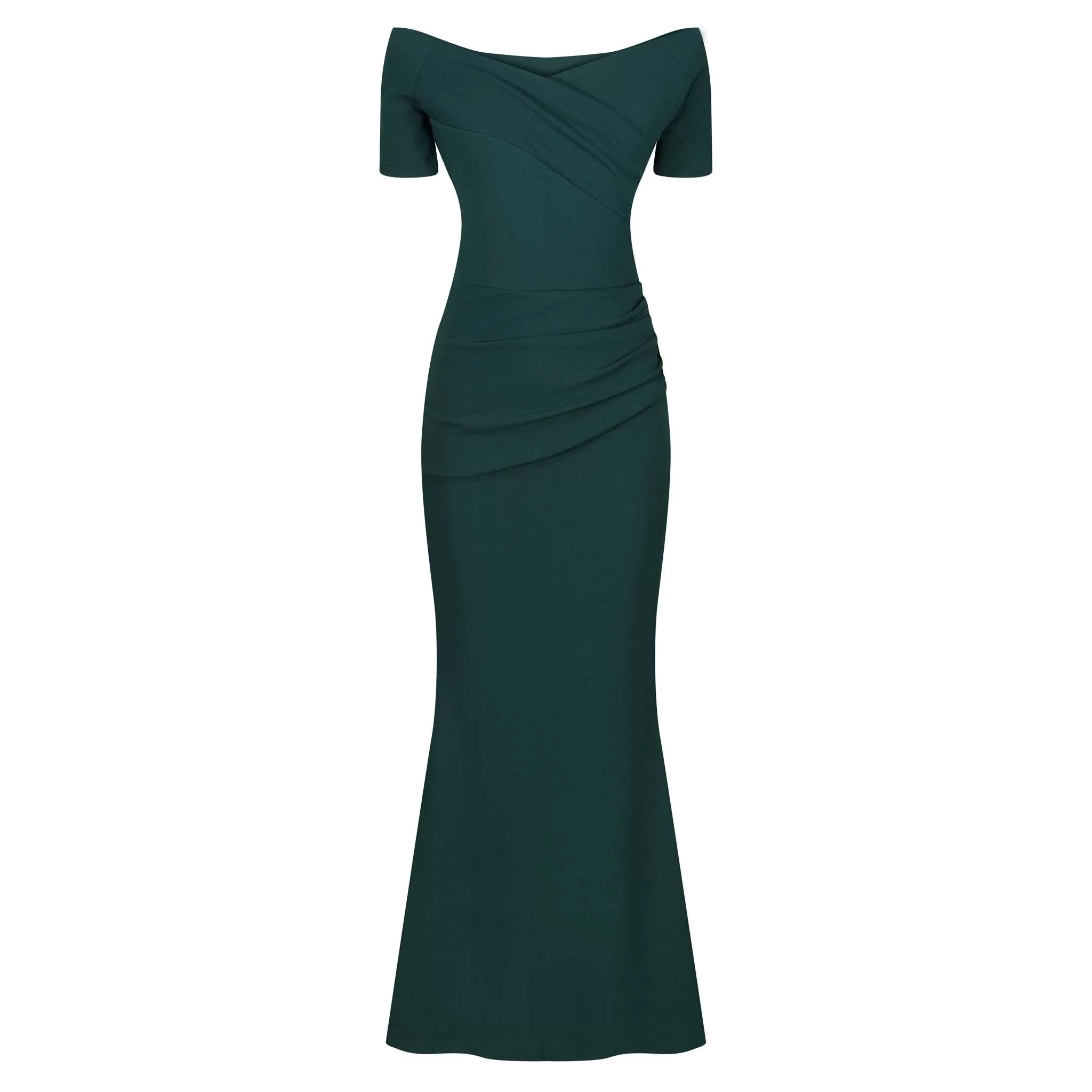 Forest Green Bardot Capped Sleeve Maxi Dress