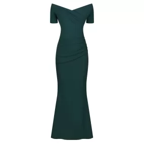 Forest Green Bardot Capped Sleeve Maxi Dress