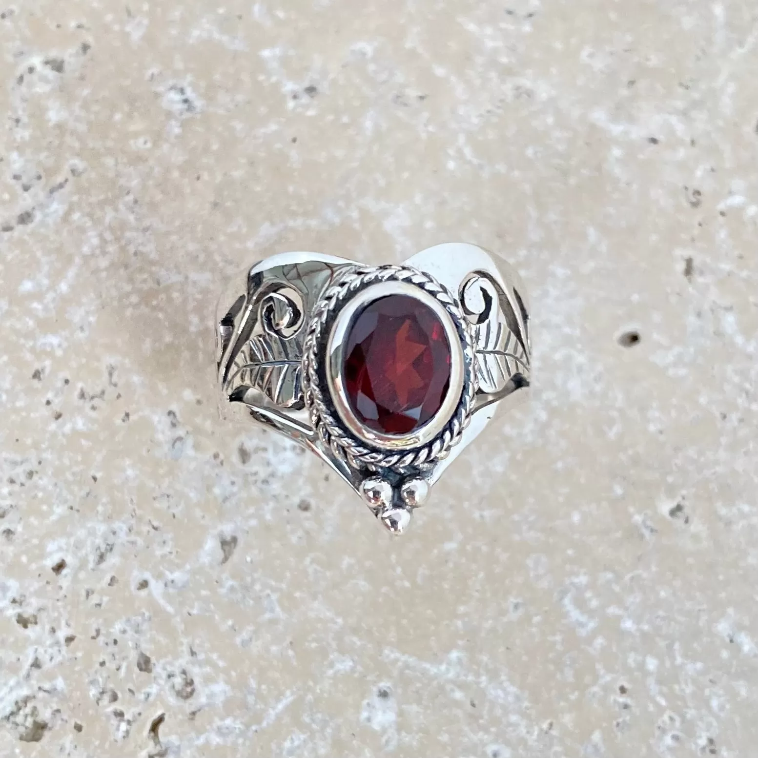 Garnet Filigree Wishbone Ring - Raya