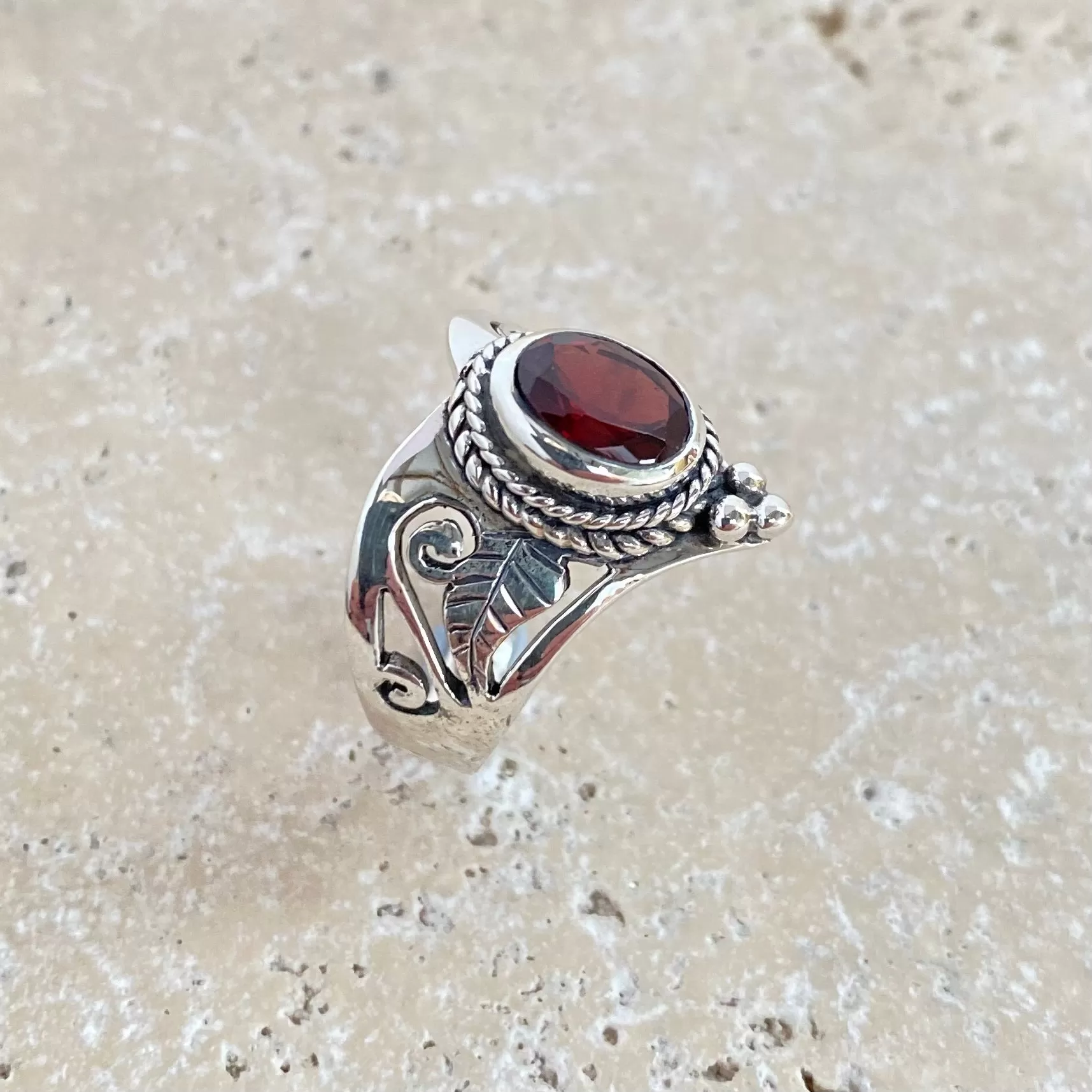 Garnet Filigree Wishbone Ring - Raya