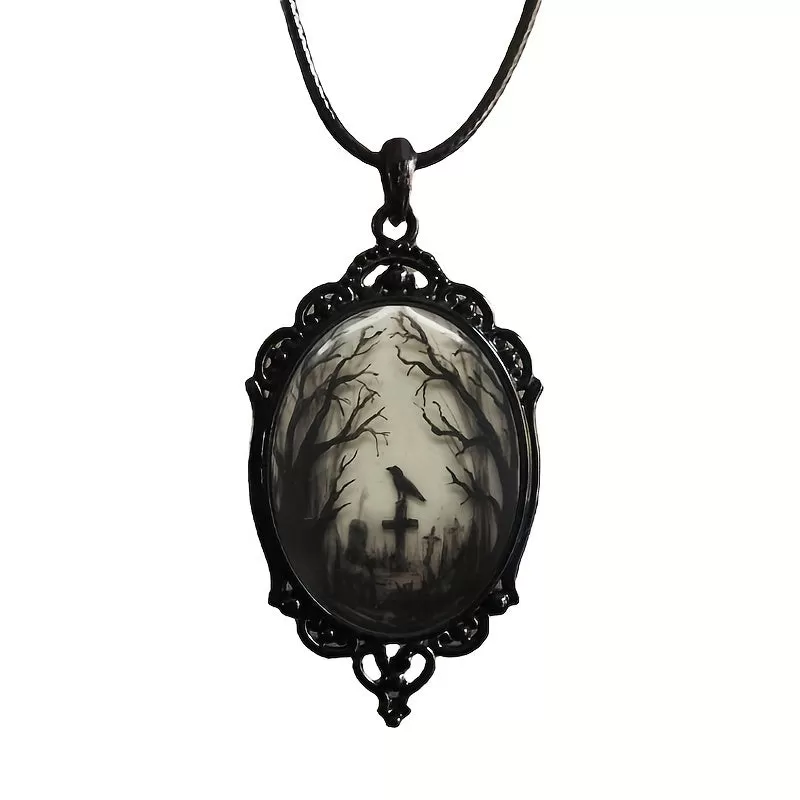 Gothic Crow Forest Pendant Necklace: A Stylish Men's Rope Necklace for the Darker Side of Fashion