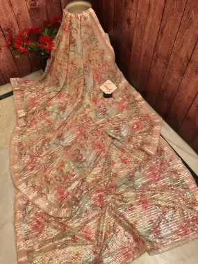 Light Peach Color Designer Net Saree with Digital Print & Sequin Work