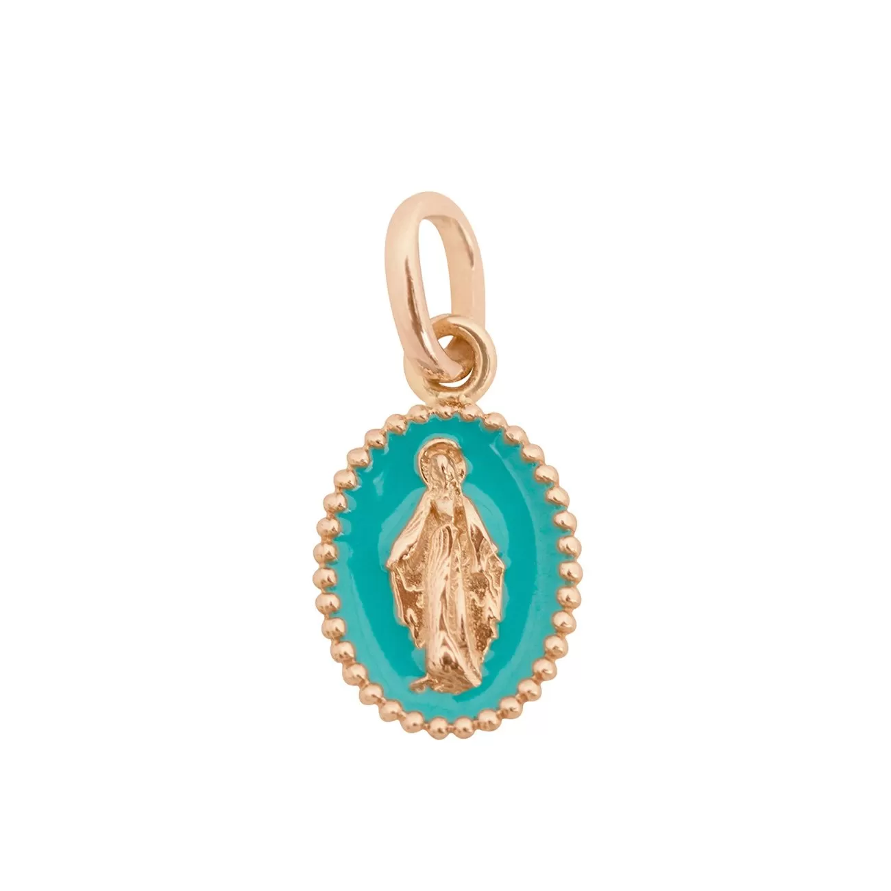 Madone Turquoise Green Resin pendant, Rose gold