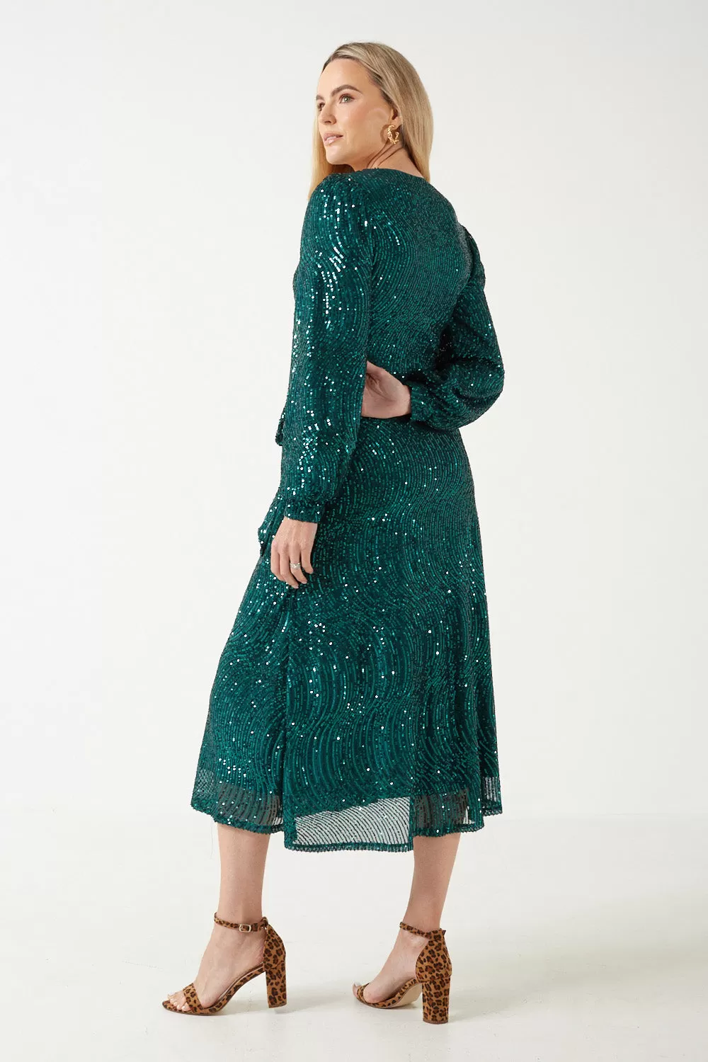 Marc Angelo Sequin Wrap Midi Dress