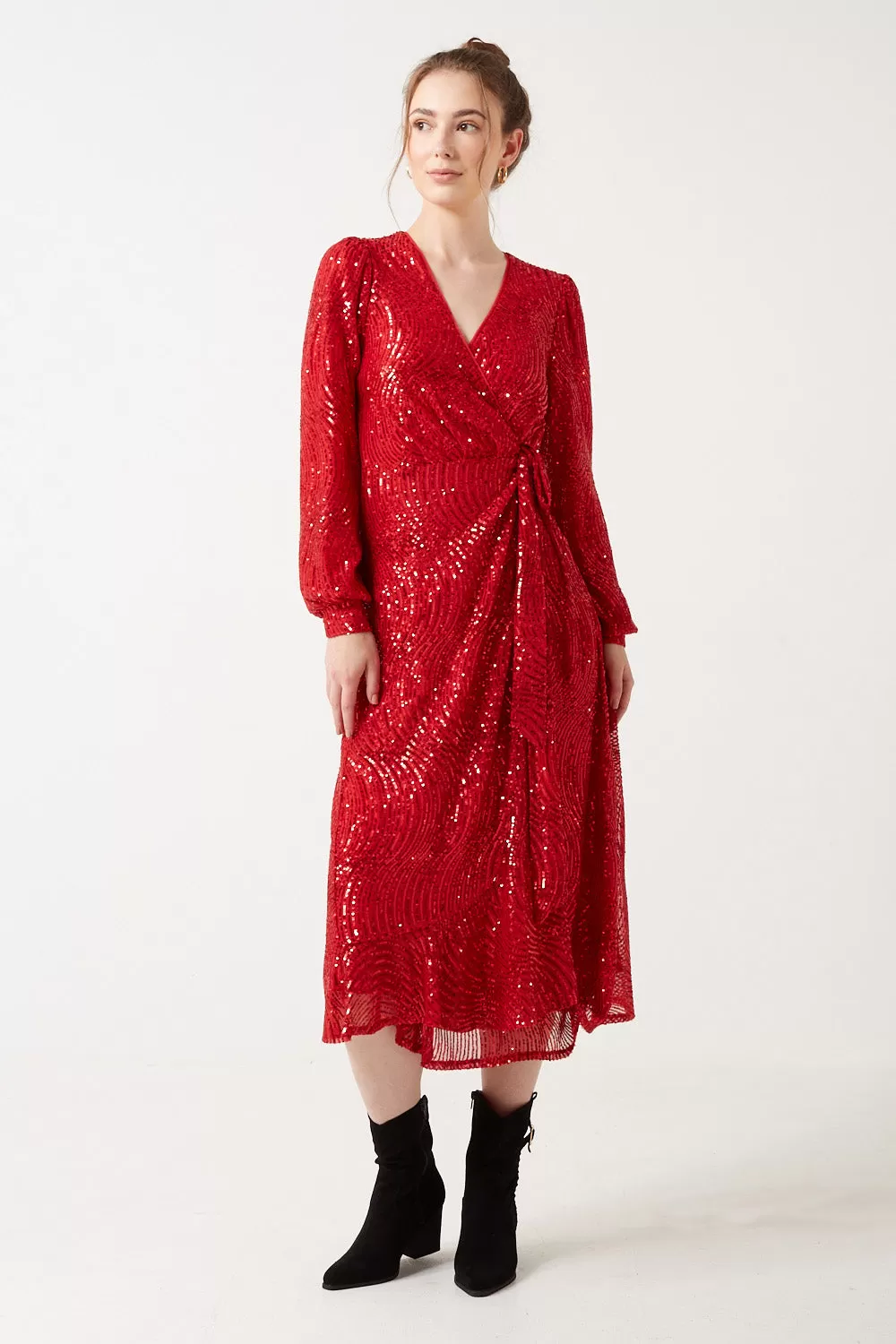 Marc Angelo Sequin Wrap Midi Dress