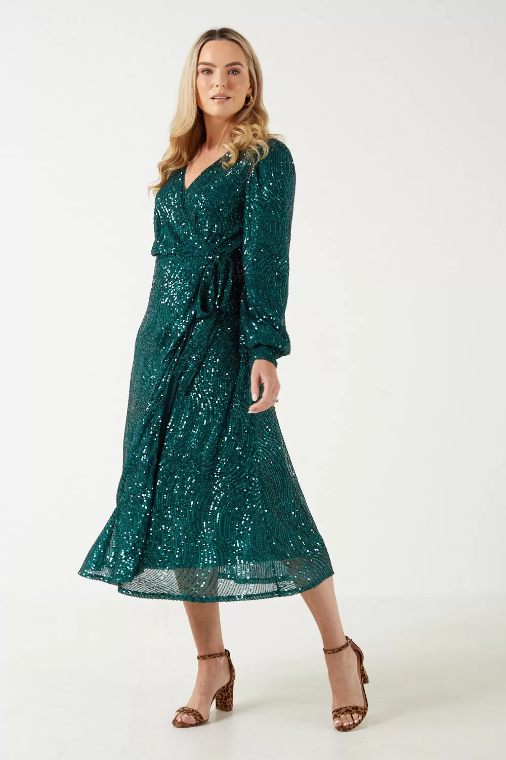 Marc Angelo Sequin Wrap Midi Dress