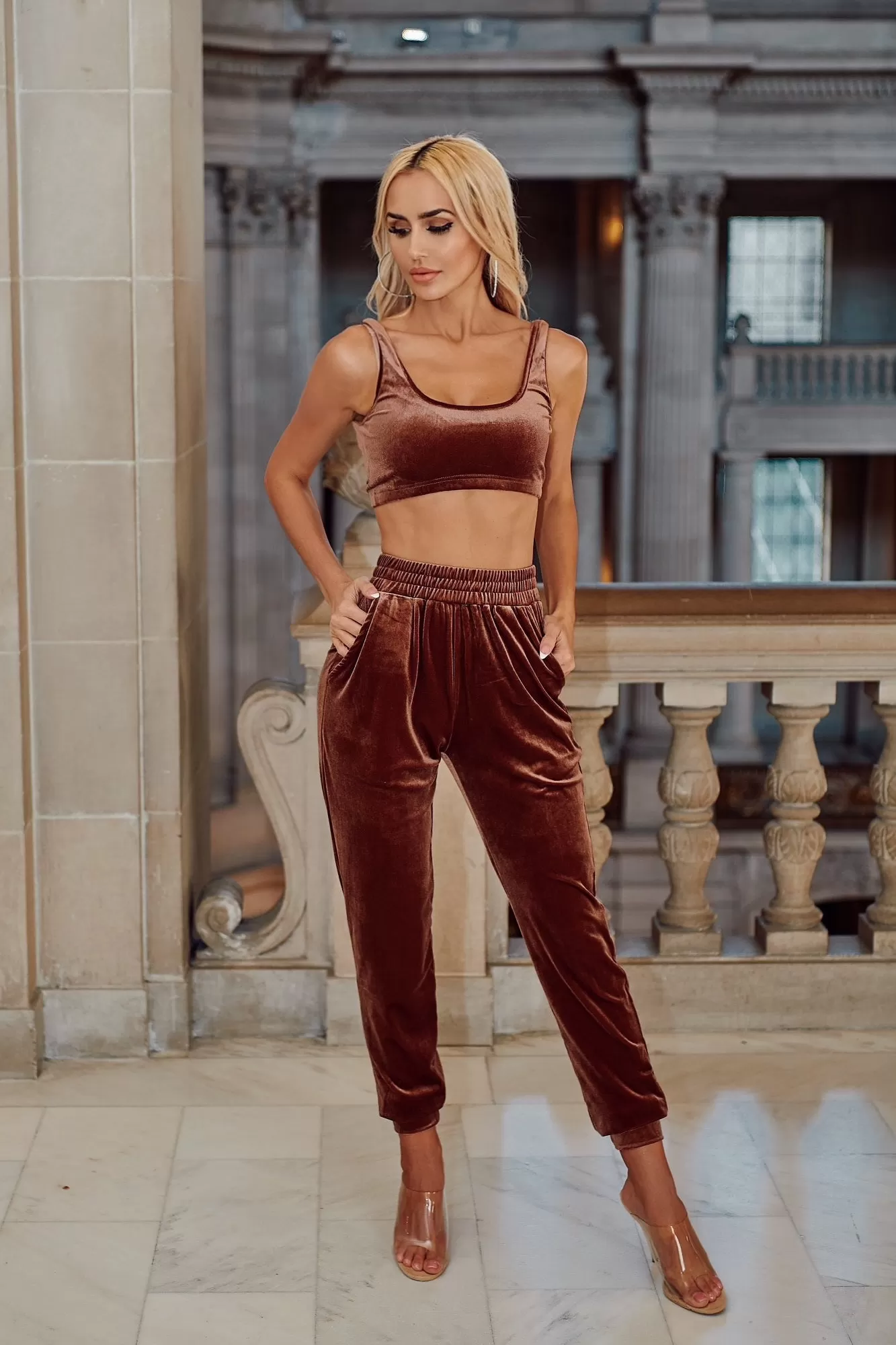 Maya Velvet Pant Set - Brown