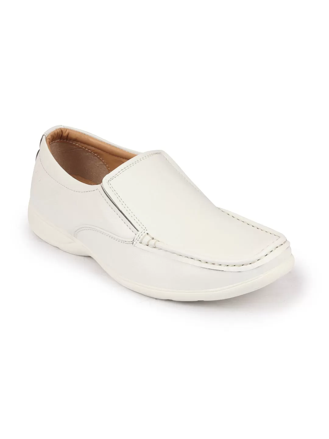 Men White Side Stitched Casual Comfort Slip-On Loafer Shoes