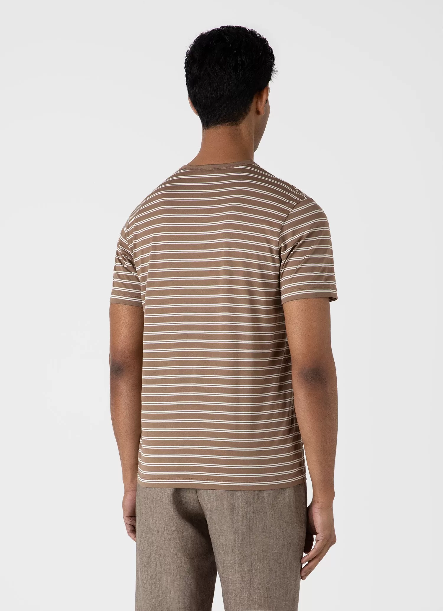 Men's Classic T-shirt in Dark Sand/Ecru Tramline Stripe