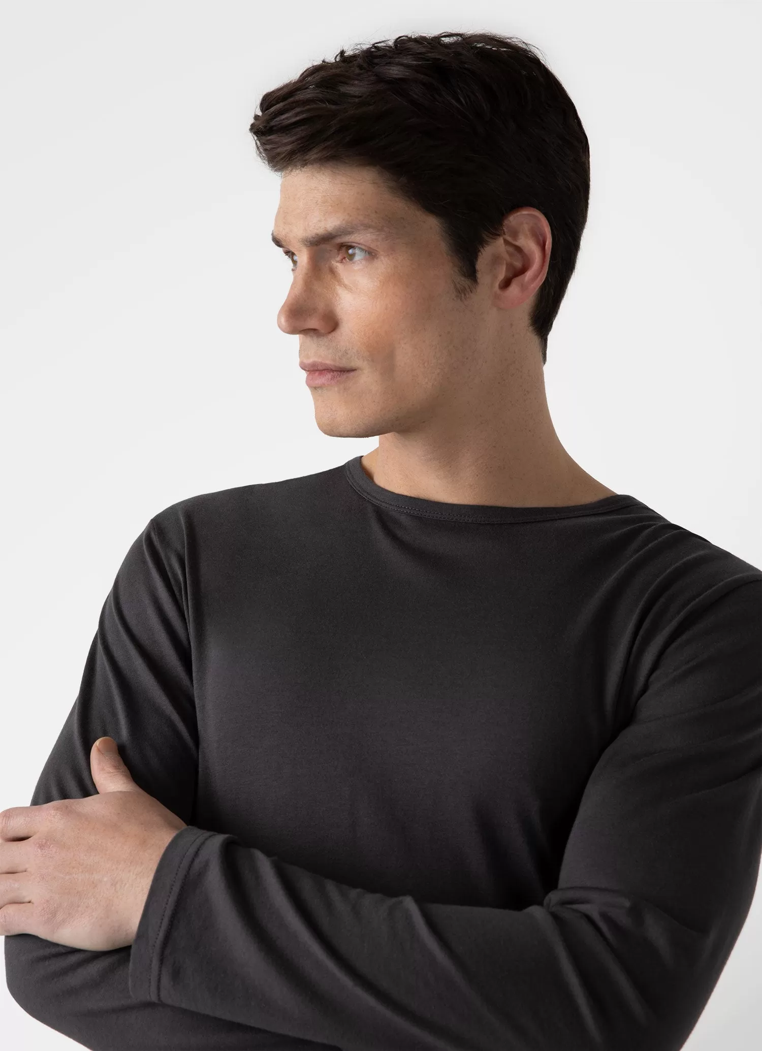 Men's Cotton Modal Lounge Long Sleeve T-shirt in Charcoal