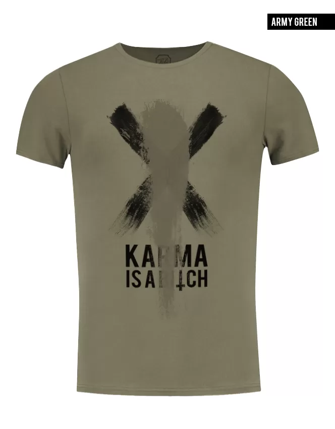 Men's Funny Slogan T-shirt "Karma is a B*tch"Khaki Gray Beige Tees / Color Option / MD808