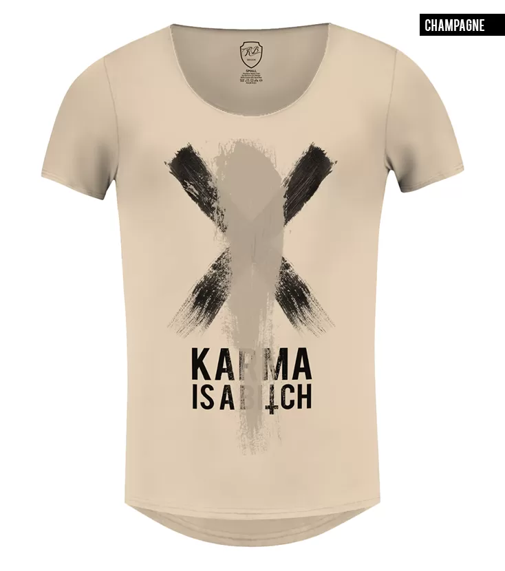 Men's Funny Slogan T-shirt "Karma is a B*tch"Khaki Gray Beige Tees / Color Option / MD808