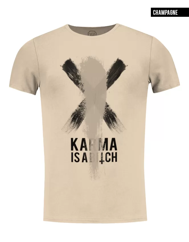 Men's Funny Slogan T-shirt "Karma is a B*tch"Khaki Gray Beige Tees / Color Option / MD808