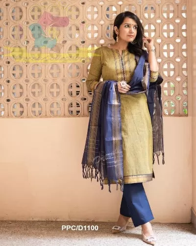 Mustard Blue Ethnic Cotton Salwar Suit for Women