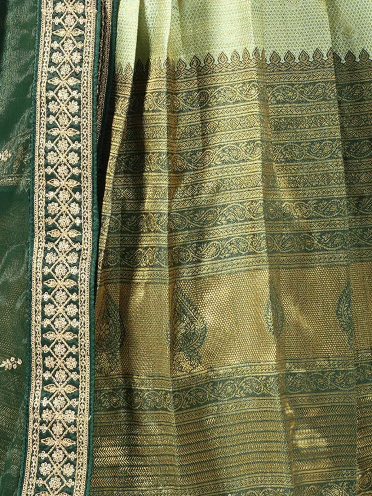 Odette Light Green Banarasi Silk Woven Stitched Gown  for Women