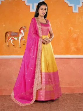 Odette Yellow Banarasi Silk Woven Stitched Gown  for Women